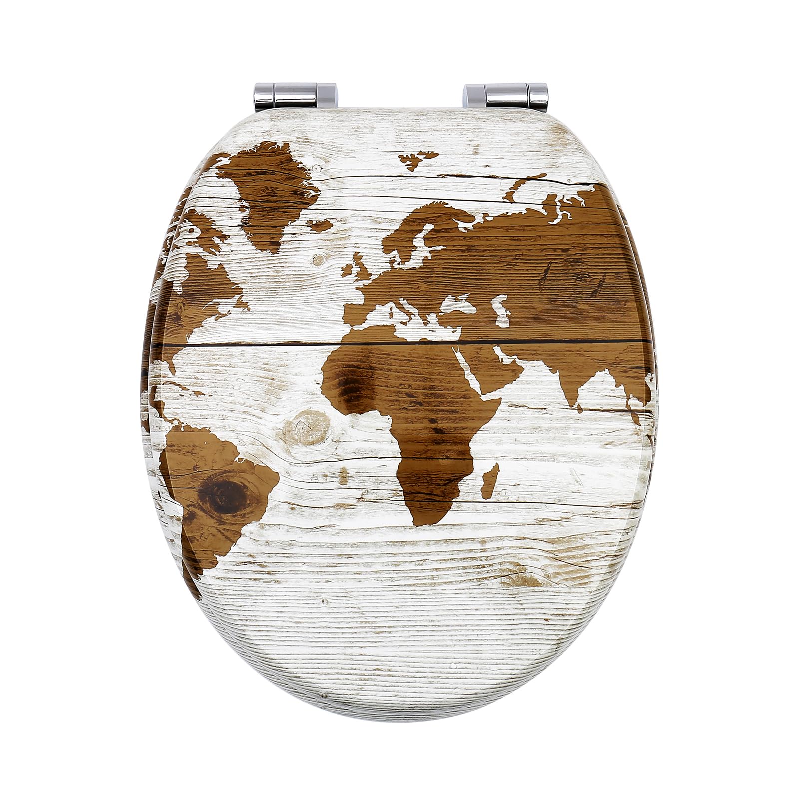 WC Sitz mit Absenkautomatik, Hochwertiger Toilettendeckel Stabil und Wackelt Nicht, MDF Holzkern Klodeckel, Einfache Montage Toilettensitz, viele Schöne Motive (Weltkarte)