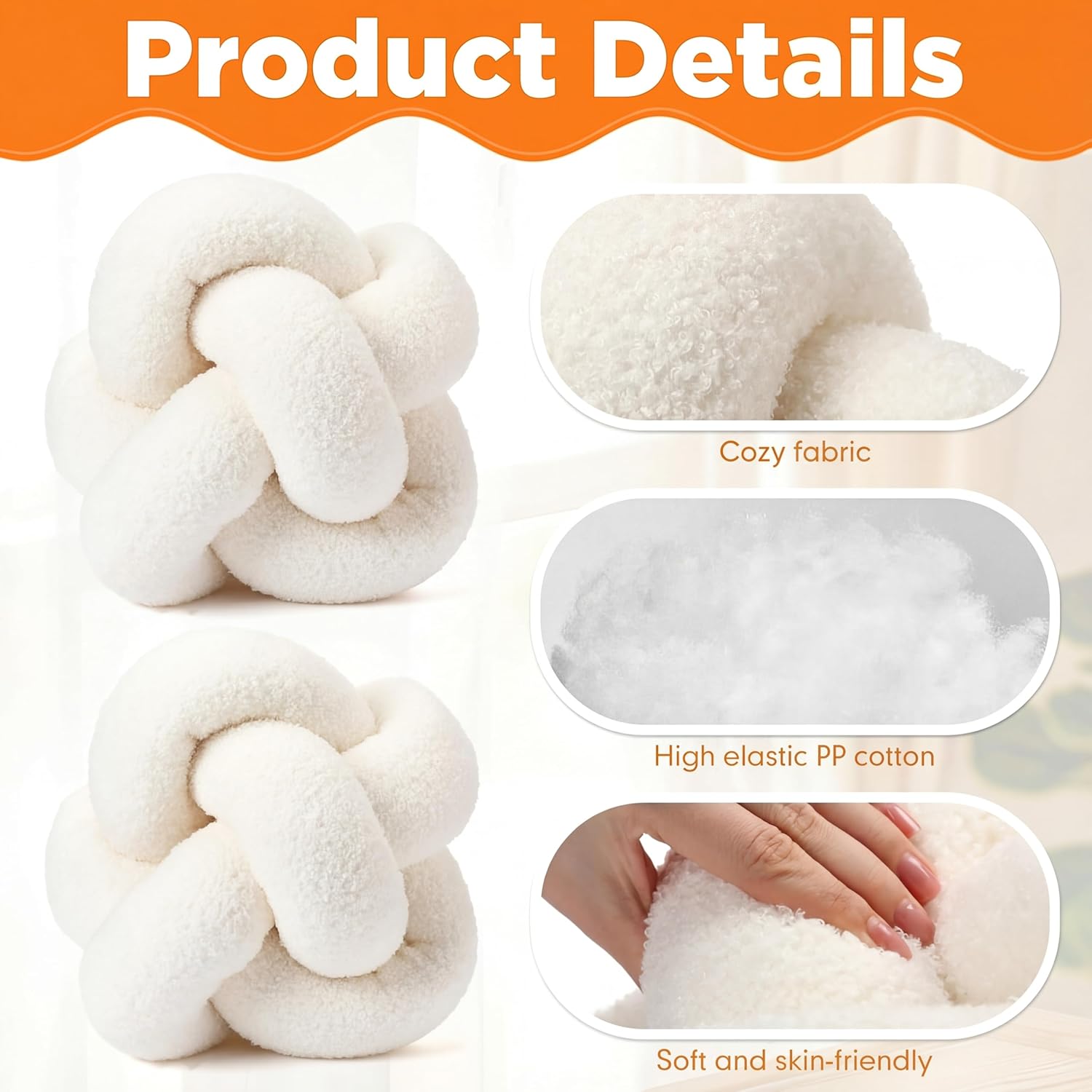 2 pcs knot pillow ball 12 inch soft decorative teddy boucle knot throw pillows for home bed couch living room decor(ivory)
