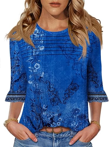Blingfit 3/4 Length Sleeve Womens Tops Dressy Casual Shirts Ruffle