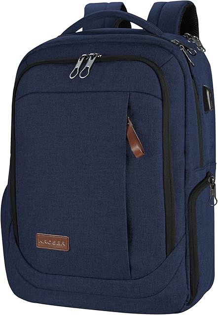 KROSER Laptop Backpack 17.3 Inch School Travel Computer Backpack for Laptop with USB Charging Port Water-Resistant Casual Daypack for Business College Work Bag Men/Women