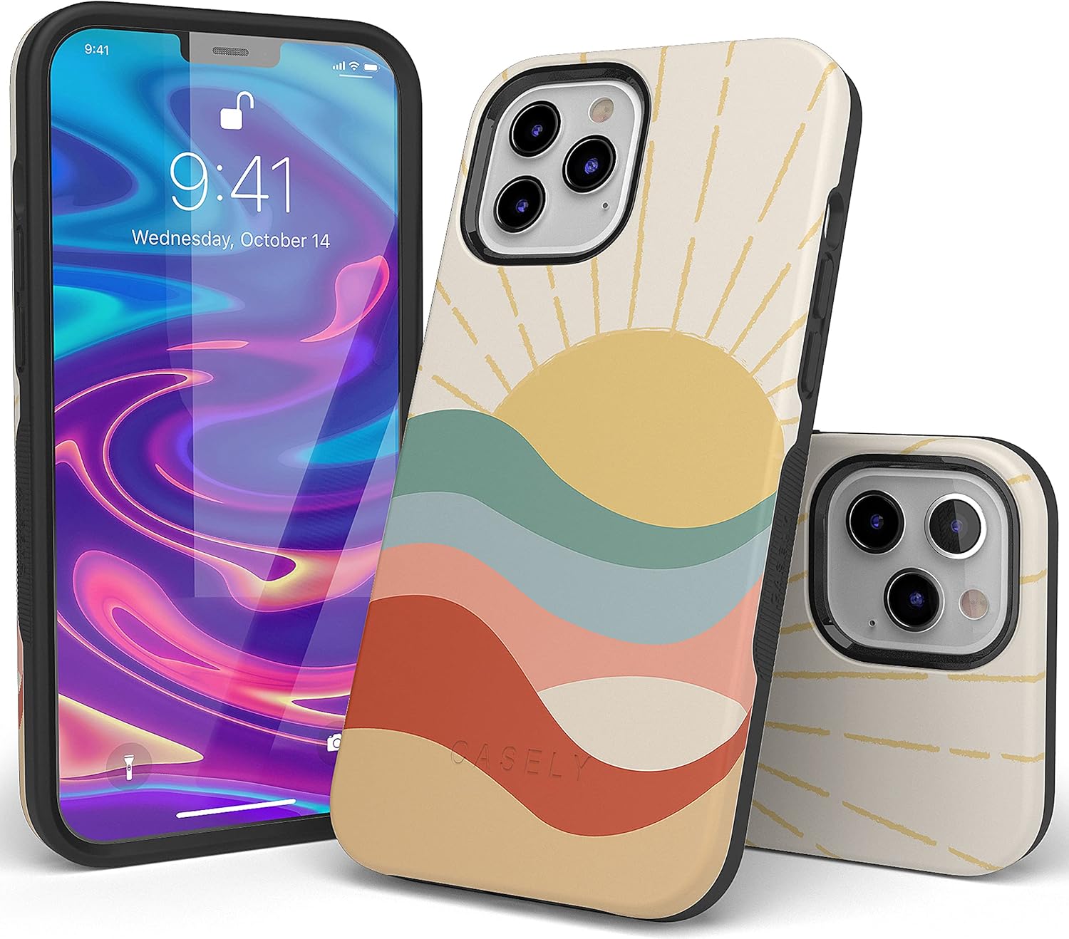 Casely iPhone 12/12 Pro Case | Here Comes the Sun | Colorblock Sunset | Bold Protective Design | MagSafe Compatible Design