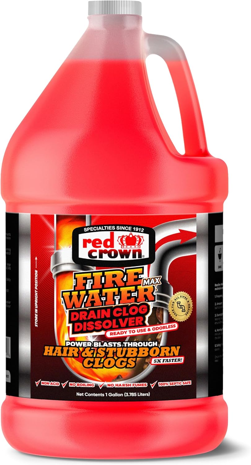 Fire Water Max Drain Clog Dissolver, Hair Clog Liquid Cleaner & Remover for Any Sink Shower Tub Pipe Drains Septic Safe, 5X Faster Action, 1 Gallon