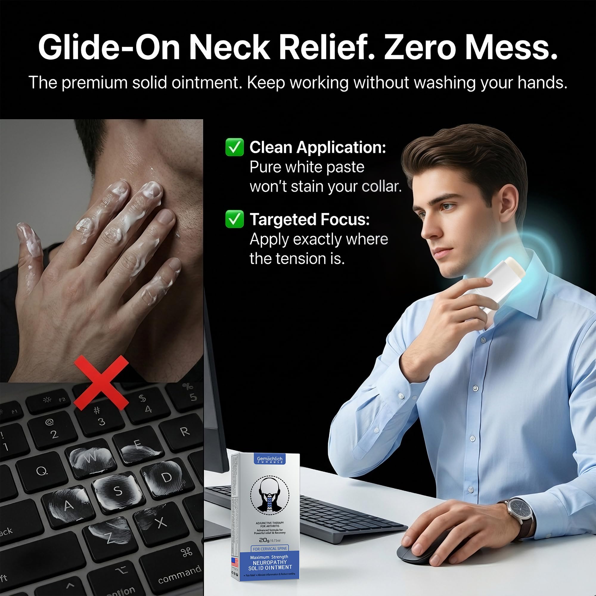 NDC Listed Cervical Spine Pain Relief Arnica Gel Stick GMP Grade OTC Care with Camphor and Hypericum Perforatum Oil for Stiff Neck Neuropathy and Bruises 0.71oz — Amazon image 2