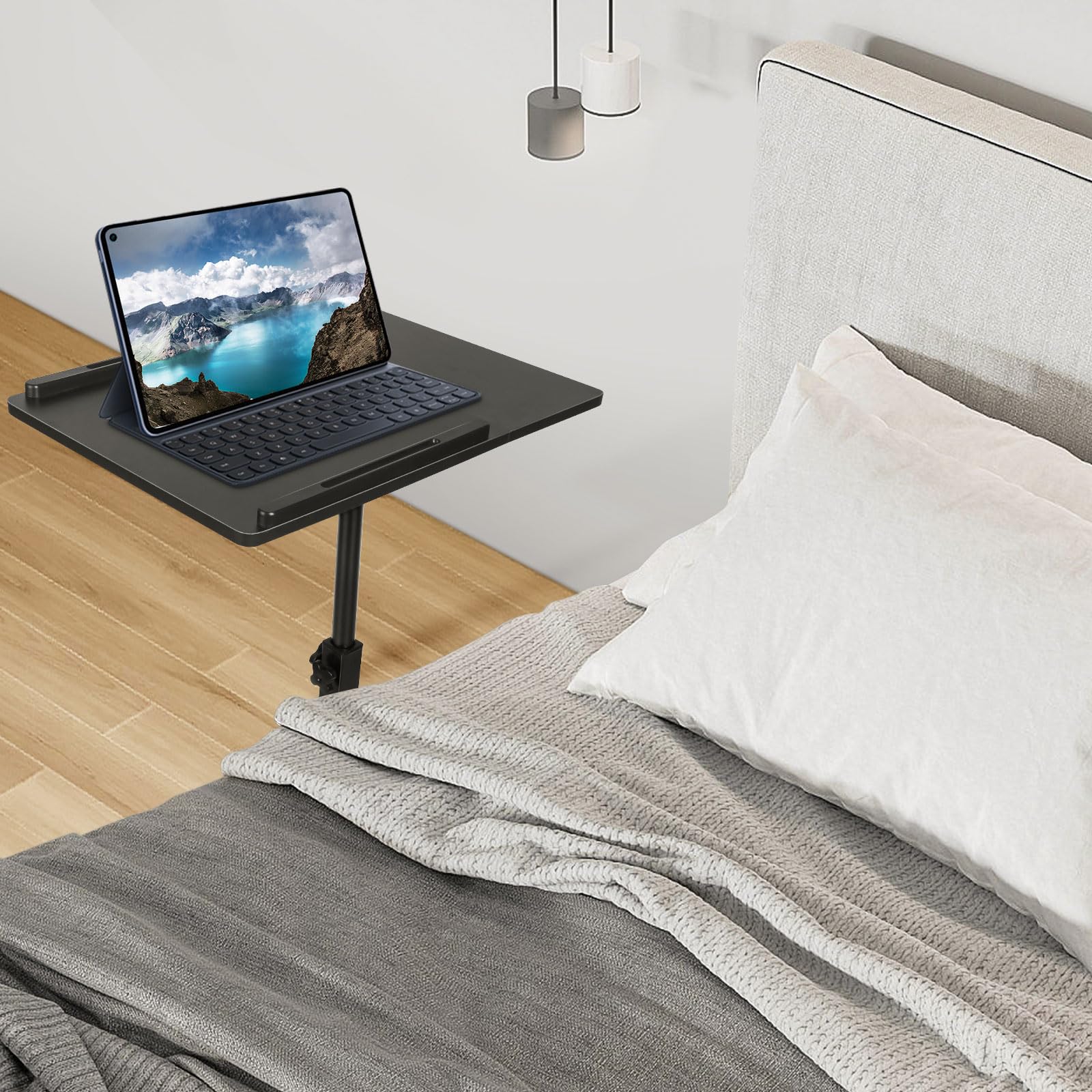 LANTUS Mesa auxiliar ajustable en altura con ruedas, para comer en la cama del sofá, para discapacitados, bandeja de comedor cama médica, tableta médica ajustable, 70 x 44 x 95 cm, color negro