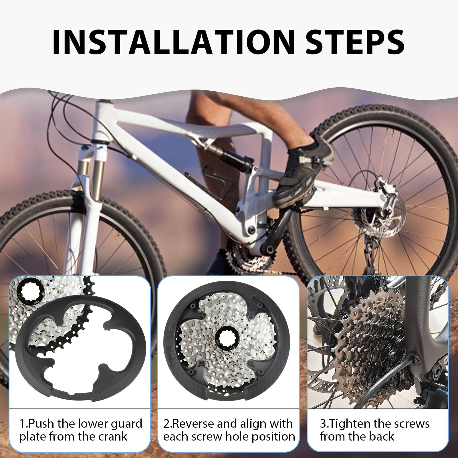 Copricatena bicicletta nera 4 fori 42 – 44 denti, robusto paratena per bicicletta con 8 viti, protezione completa contro polvere e sporco, adatto per bici da strada, MTB