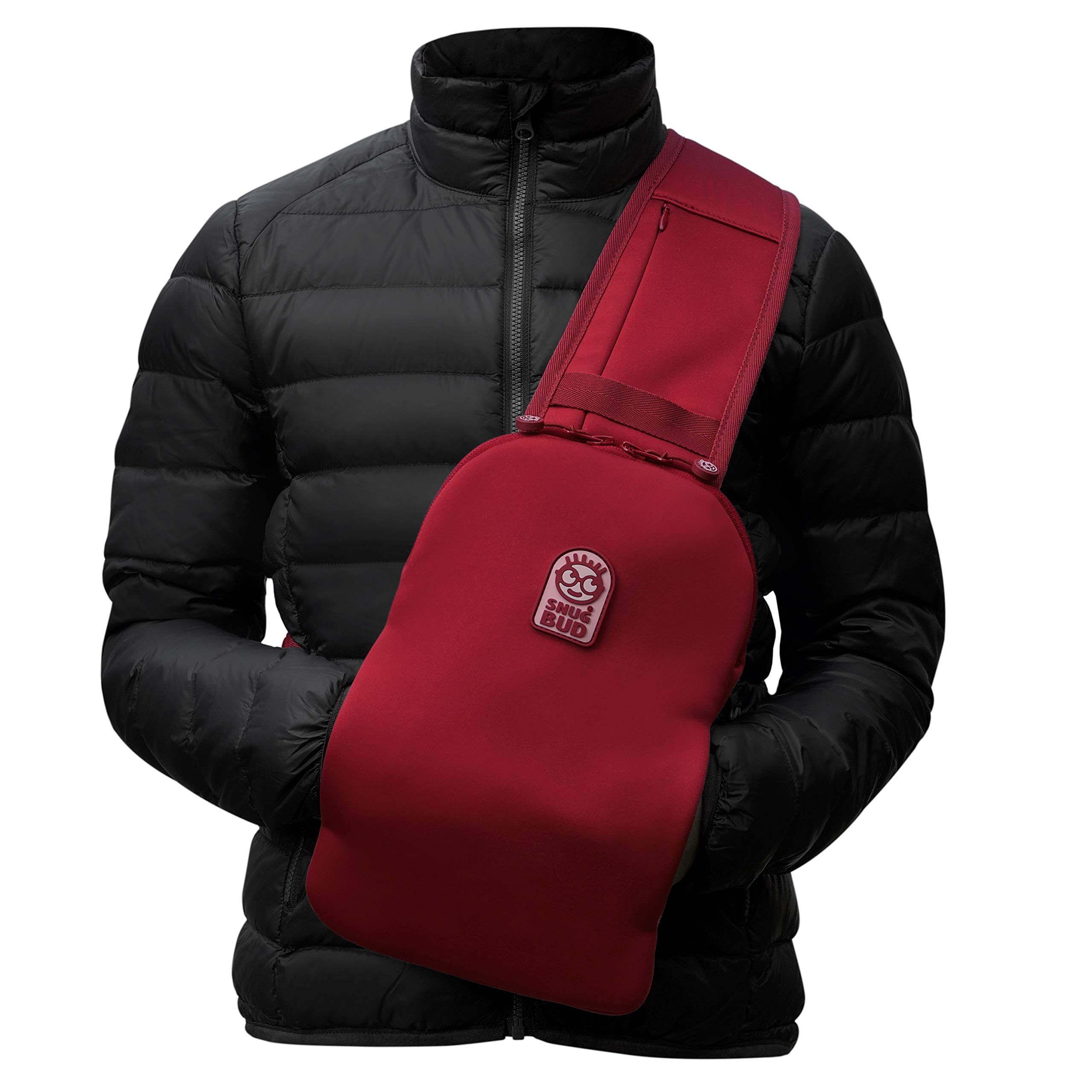 Wearable Body Warmer with a Hand-Warming Sleeve & Built-in Safety - Wearable on Front or Back it Includes a BS 1970:2012 Natural Rubber Hot Water Bottle (Love Red & Dusty Pink, Small)