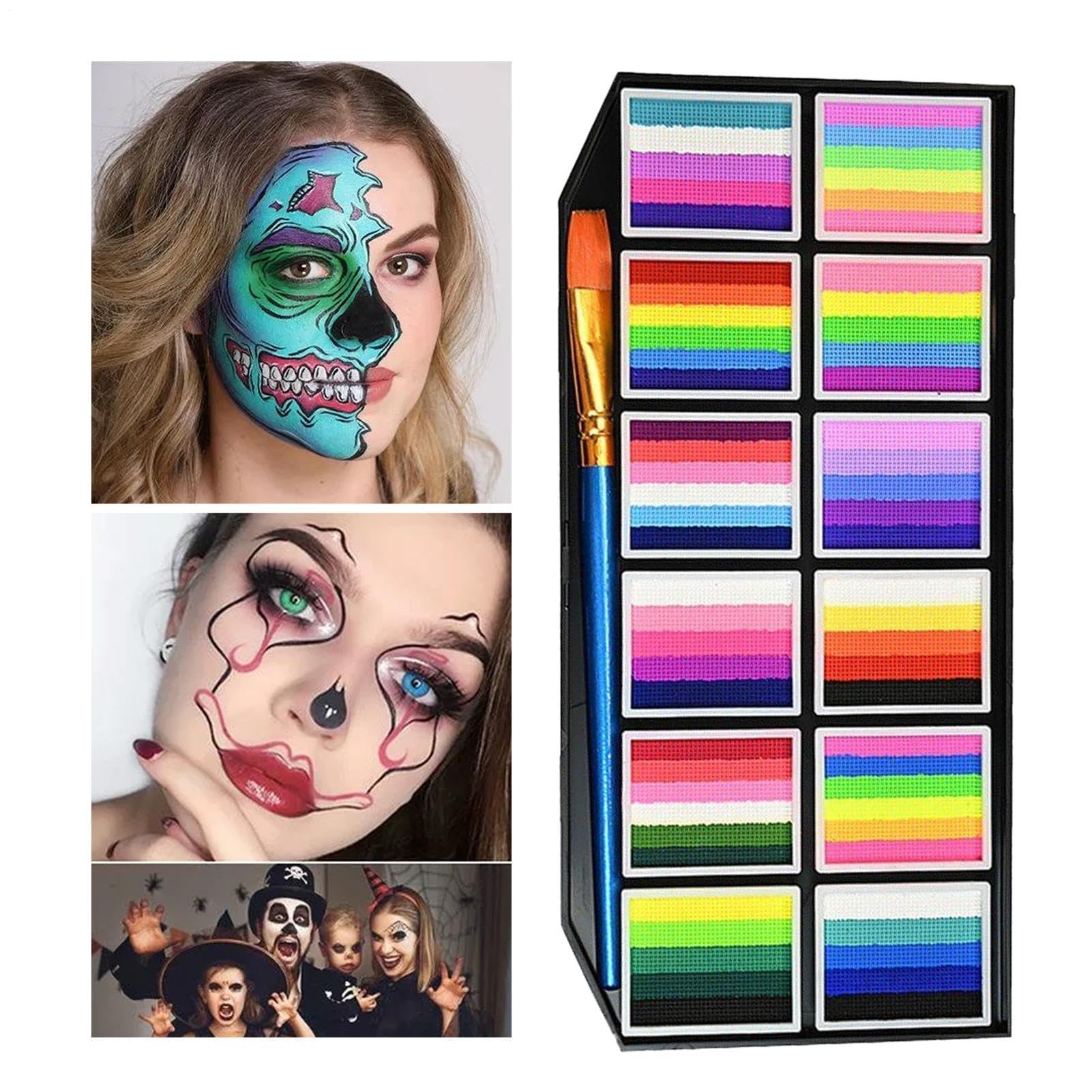 Pittura Per Il Viso, 12 Griglie Lavabili A Base D'acqua Con Pennarelli A Pennello, A Prova Di Sbavature, Pittura Per Il Corpo Per Bambini, Feste, Ragazze, Halloween, Cosplay, Donne, Festival, Sport