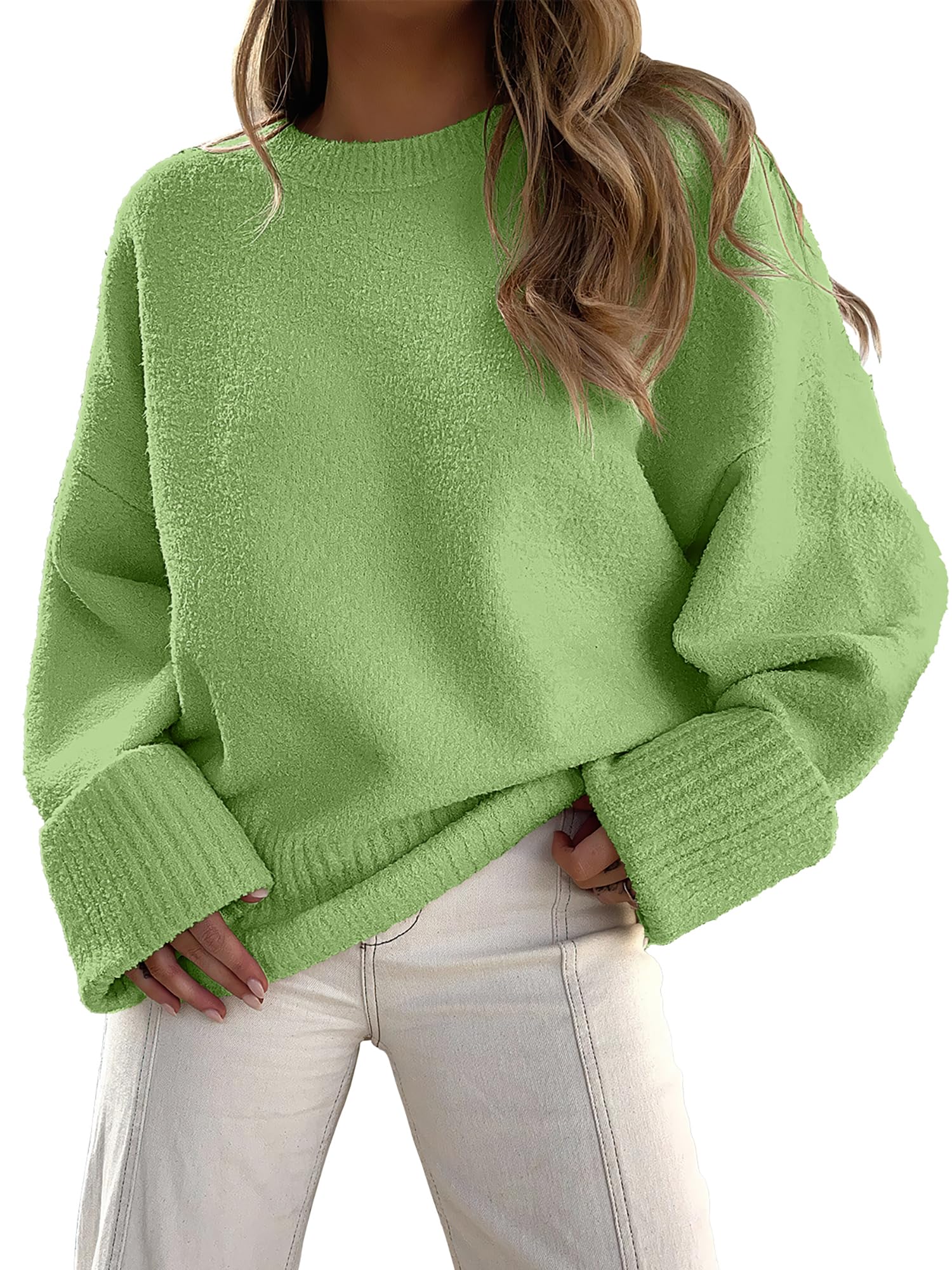 LOGENEWomen's Oversized Soft Crewneck Sweaters Fuzzy Warm Knit Pullover Tops 2023 Fashion Clothes
