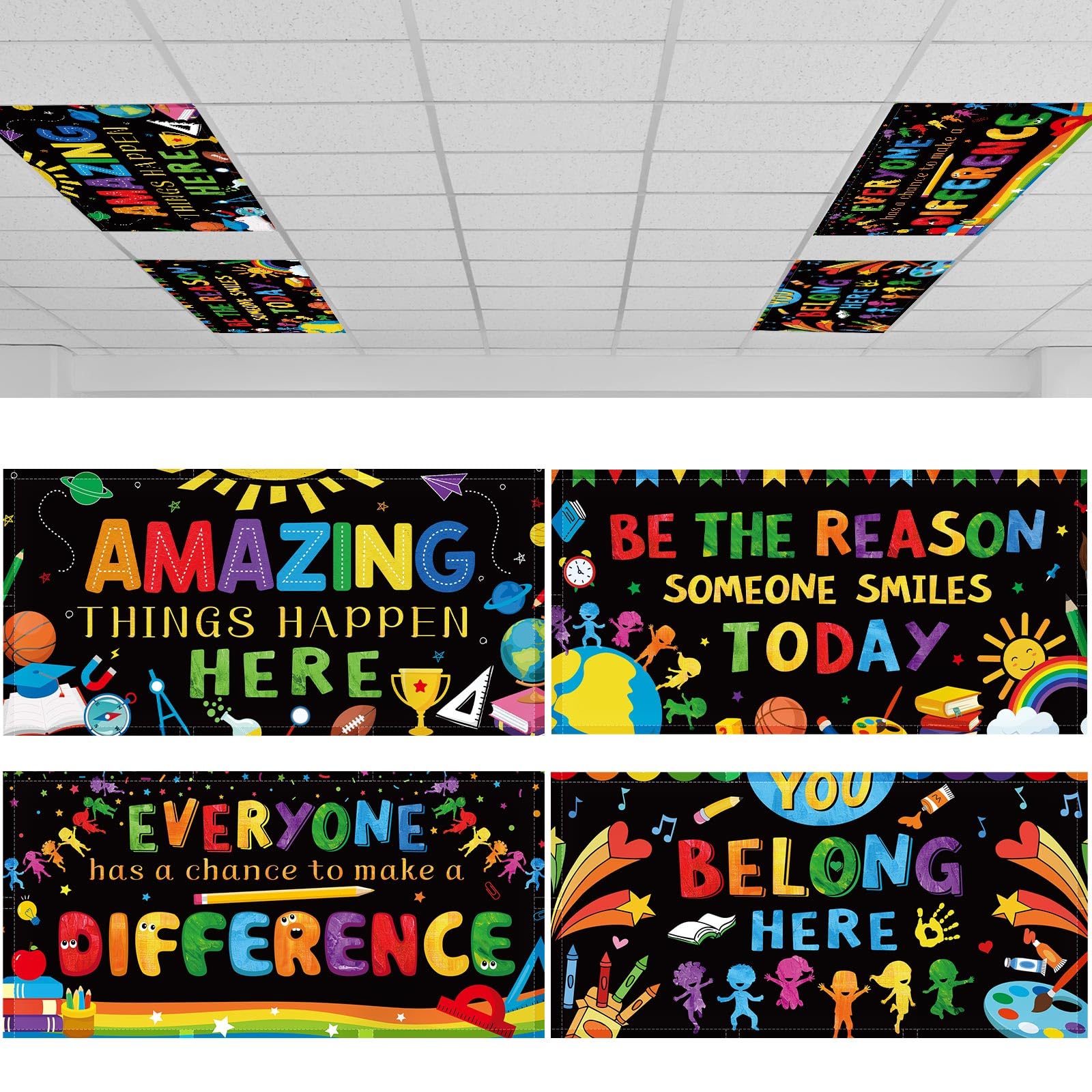 ROCEEI 4 Pcs Fluorescent Light Covers, 4x2 Feet, Inspiring