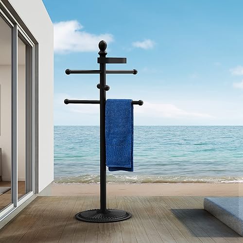 Miniatura 3 de Toallero para piscina al aire libre base de metal accesorios de piscina resistentes que nunca se inclinan con base de metal pesado 6 barras de