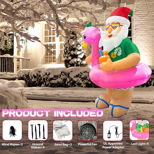 Miniatura 4 de Decoraciones Inflables de Navidad al Aire Libre de 6 Pies, Decoración de Papá Noel de Hawái Linda, Decoración de Navidad Hinchable con Luces LED,