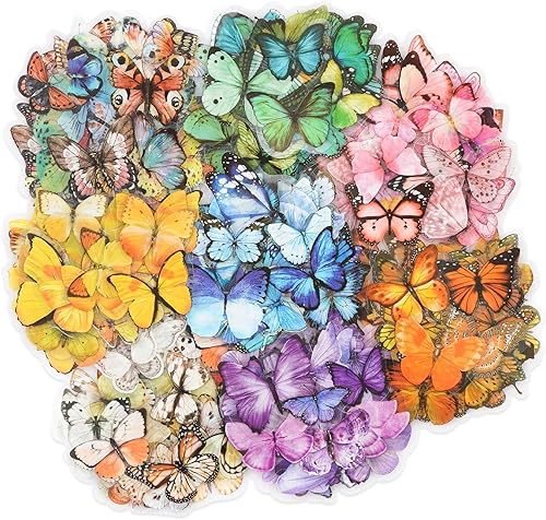 Knaid Juego de calcomanías de mariposa (320 piezas) transparentes coloridas mariposas de resina calcomanías para naturaleza, suministros de álbumes