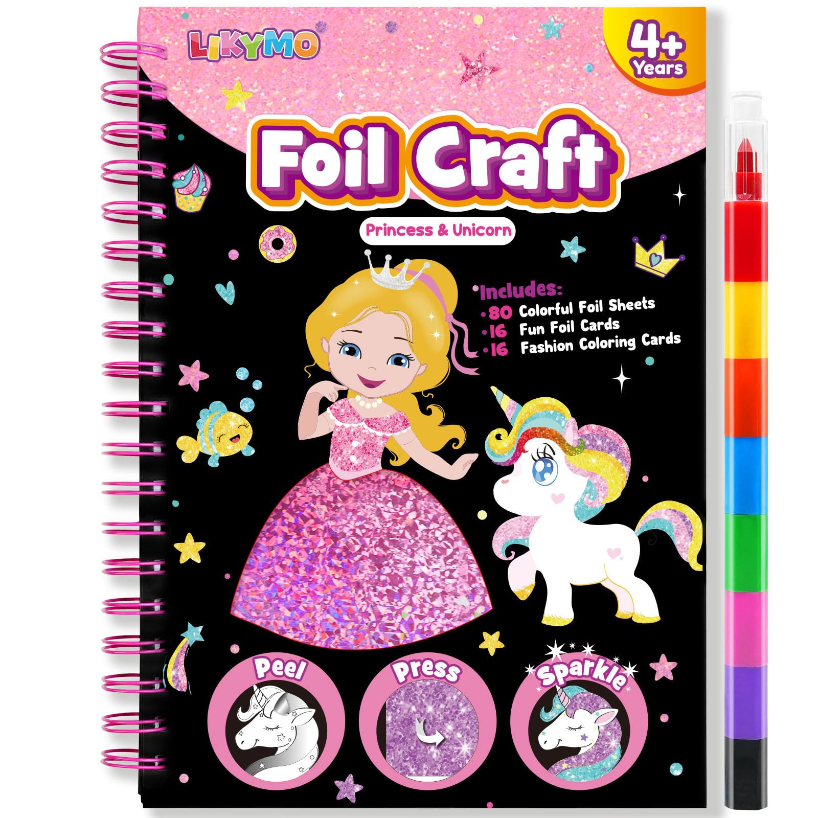 LIKYMO Foil Art, Foil Craft, Art and Craft for Kids No Mess Colouring Book, DIY Creative Activity, Travel Toys