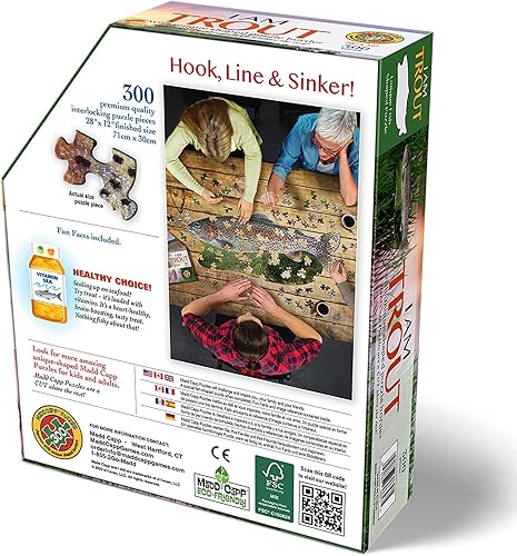 Miniatura 3 de Madd Capp: I AM Trout - Rompecabezas de 300 piezas, rompecabezas en forma de pez, tamaño terminado de 28 x 12 pulgadas, incluye folleto de datos