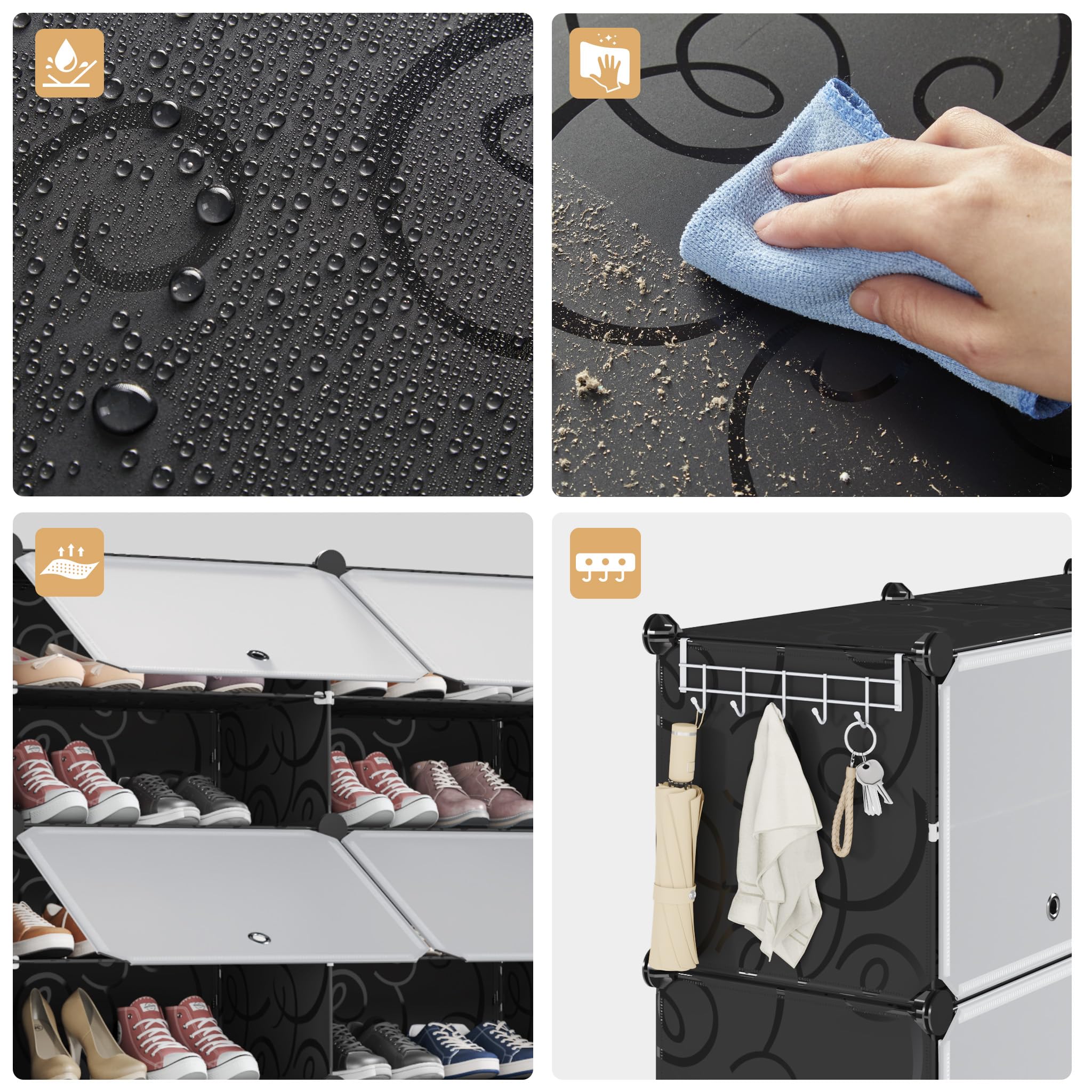 Mondeer Schuhregal,3x10 Stufiger Kunststoff Schuhschrank, 60 Paar Schuhe | Modulares Schuhaufbewahrung mit Tür,Anpassbar,Freie Kombination,Staub und Wasserabweisend,Flur Schlafzimmer Eingang,Schwarz