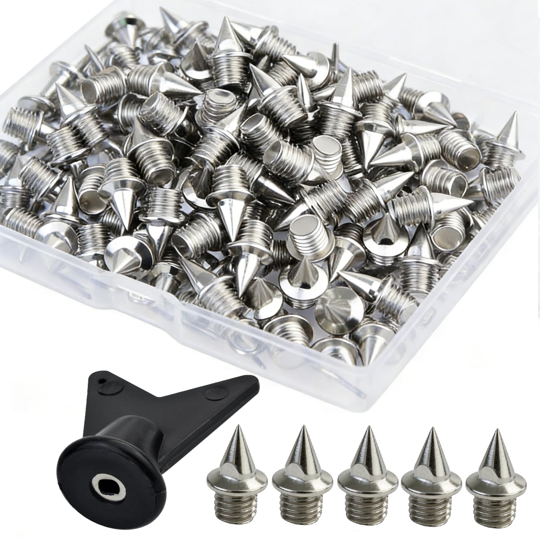 'Wobe 200 Pcs 1/4 Inch Stainless Steel Spikes with 1 Pcs Spike Wrench, 0.25'' Length Track and Cross Country Spikes Shoe Replacement Spikes for Sprint Sports Short Running Shoes'