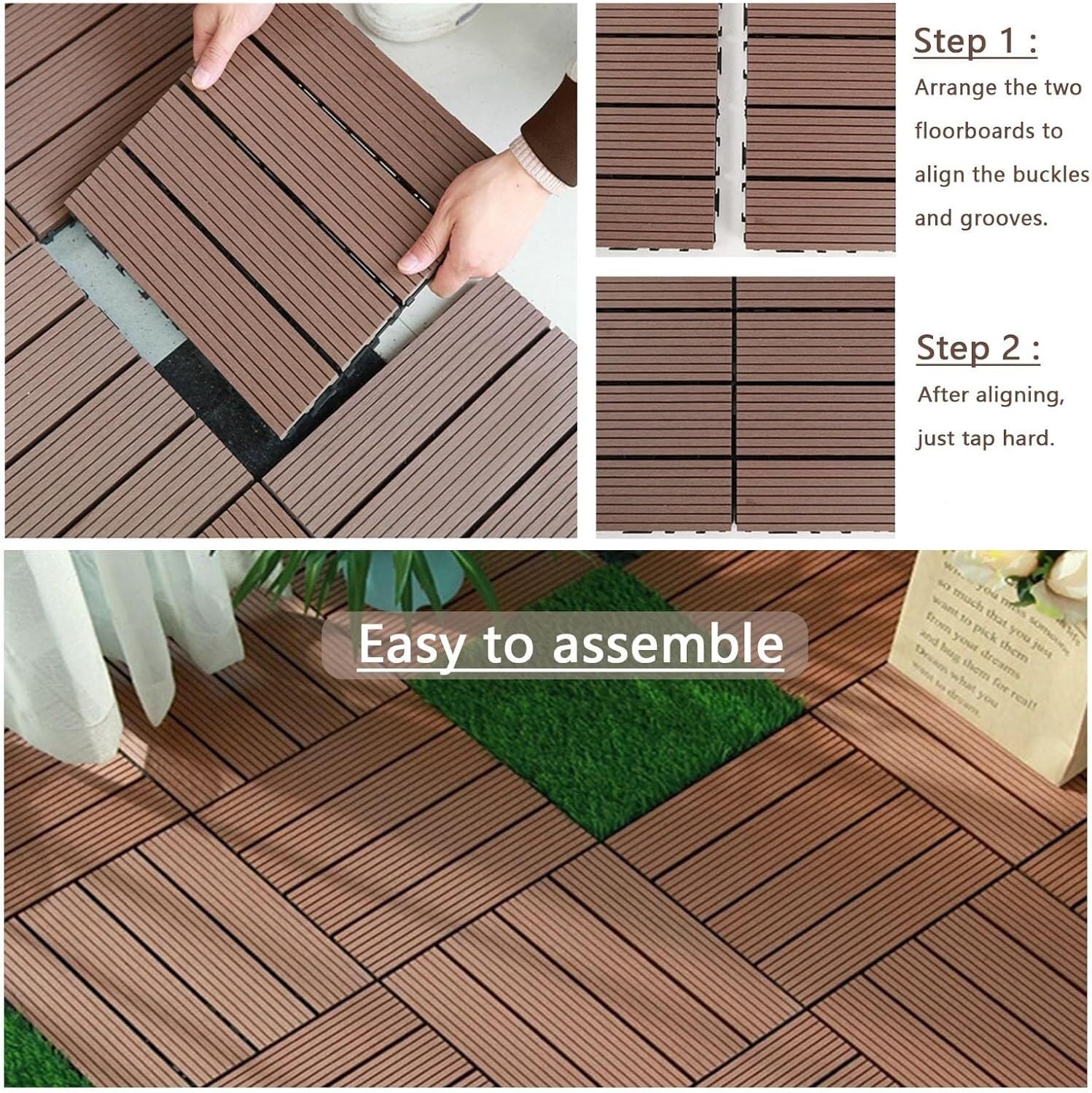 Piastrelle per pavimenti ad incastro per terrazza e portico, design a scatto durevole con motivo in rilievo, facili da installare