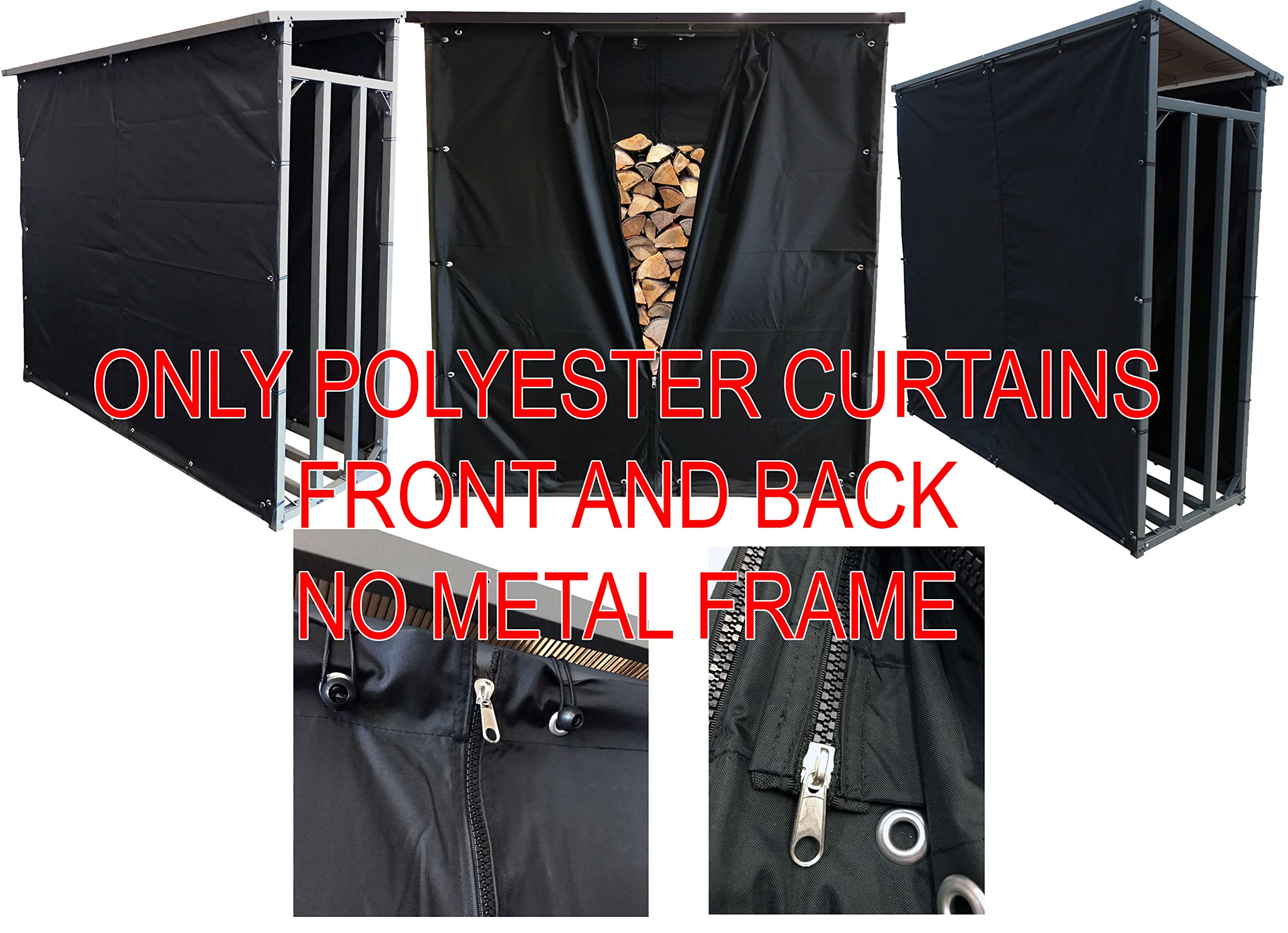 Tenda protezione intemperie PVC nero 145x70x145cm per riparo legna ardere