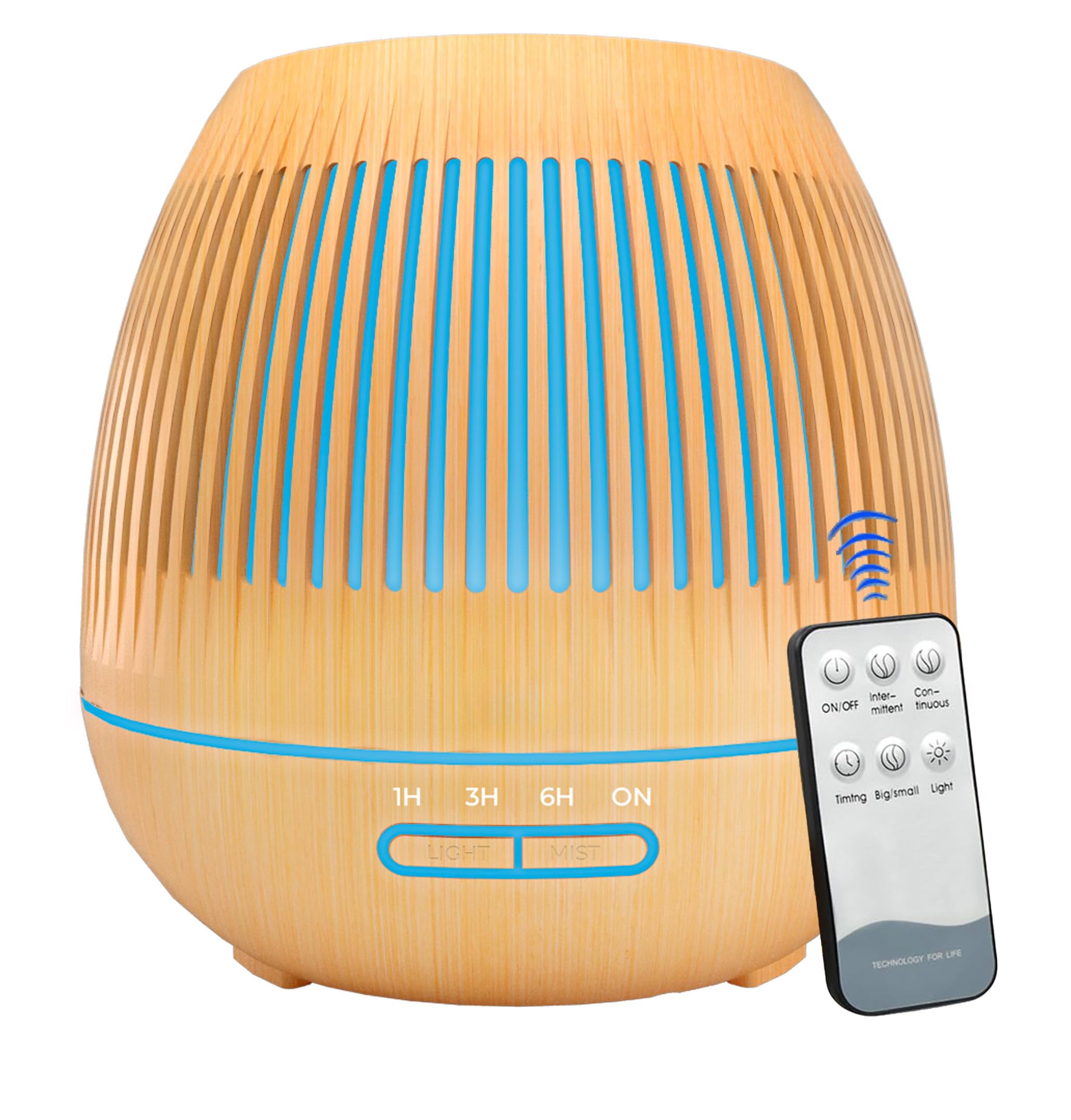 Essential Oil Diffuser, Aromatherapy Diffuser 500ml with Remote Control, 4 Timer & Auto-Off Safety Switch, 7 Color LED Lights Mode, 10 Hours Quiet Humidifier for Bedroom, Office & Home (D.Light Woody)