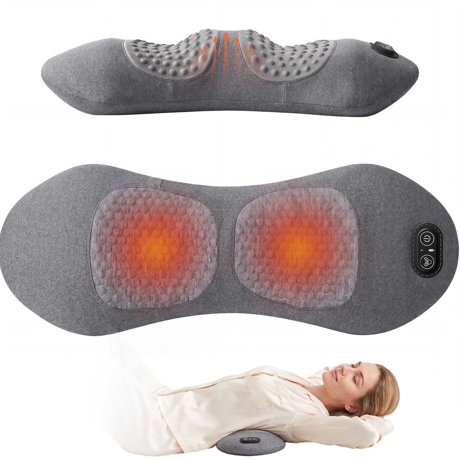 3-in-1 Ergonomisches Rückenmassagegerät, Wärme, Vibration,Zug,back massager | Dieses Massagegerät rücken mit Zugfunktion, Vibration & Wärmefunktion, Vielseitiges Massagekissen für Zuhause, Büro und Auto
