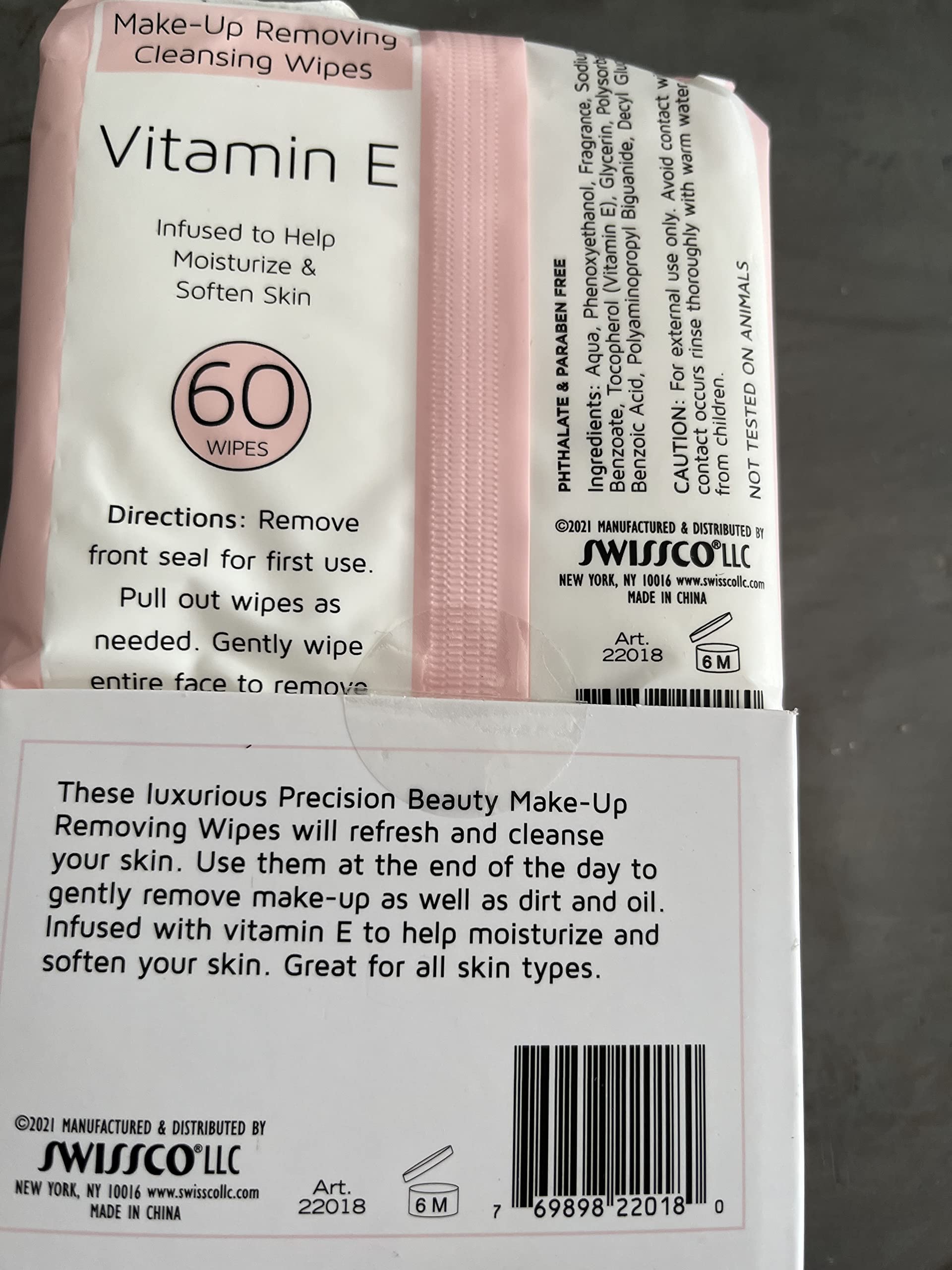 MAKE UP REMOVING CLEANSING WIPES, VITAMIN E 60CT