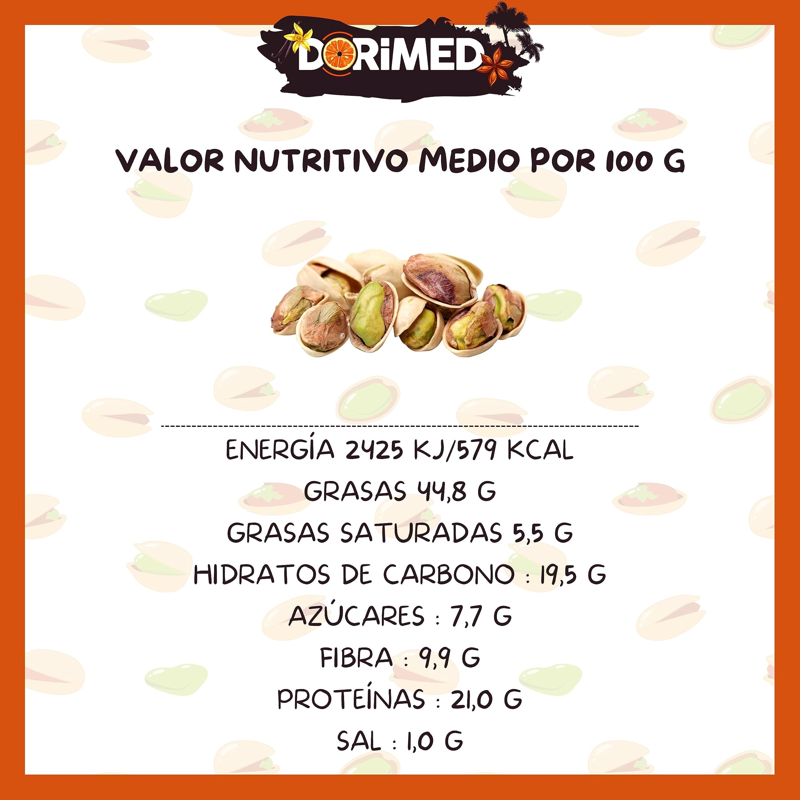 Pistachos Secos y Enteros | 1 Kg de Nueces de Pistacho con Cáscara | Frutos Secos Asados y Salados | Libre de Transgénicos (GMO free) | Veganos y Vegetarianos | No Tostados | Dorimed