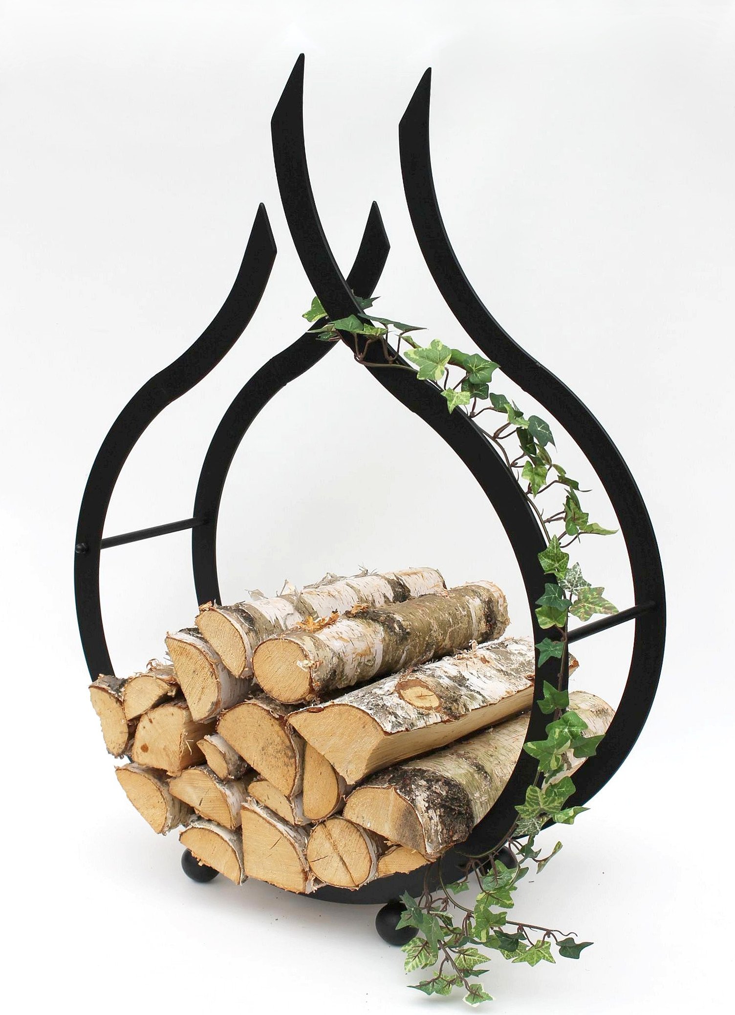 DanDiBo Kaminholzregal Innen Schwarz Kaminholzständer Flamme 78 cm Holzkorb Kaminholzhalter Feuerholzregal Holzregal