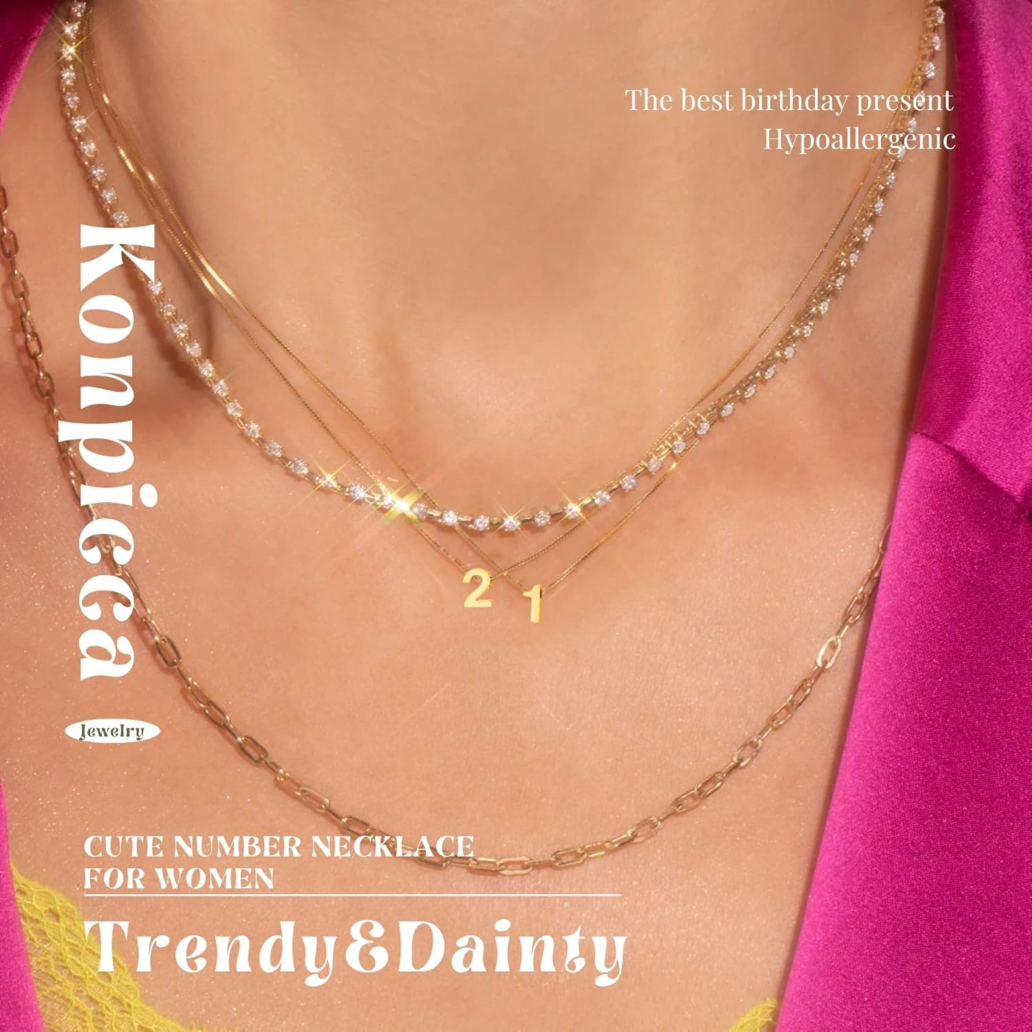 Gold Number Necklace for Women 18K Gold Plated Small Cute Pendant with Box Chain Choker Necklace Personalized Jewelry Birthday Gift for Her - Image 2