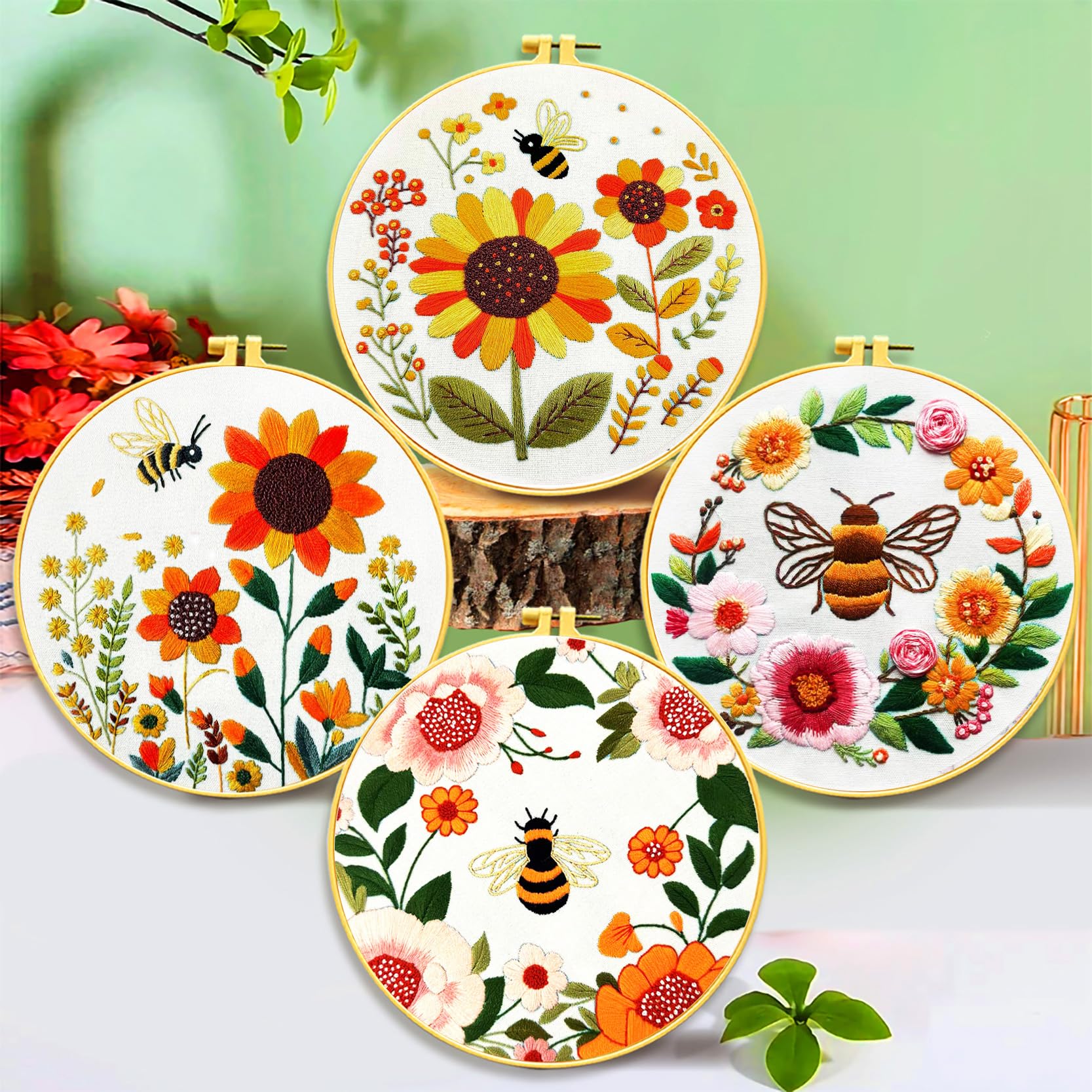 Zhenqing Kit de punto de cruz para principiantes, patrón de flores y diseño de mariposa, juego de bordado estampado (C0046)