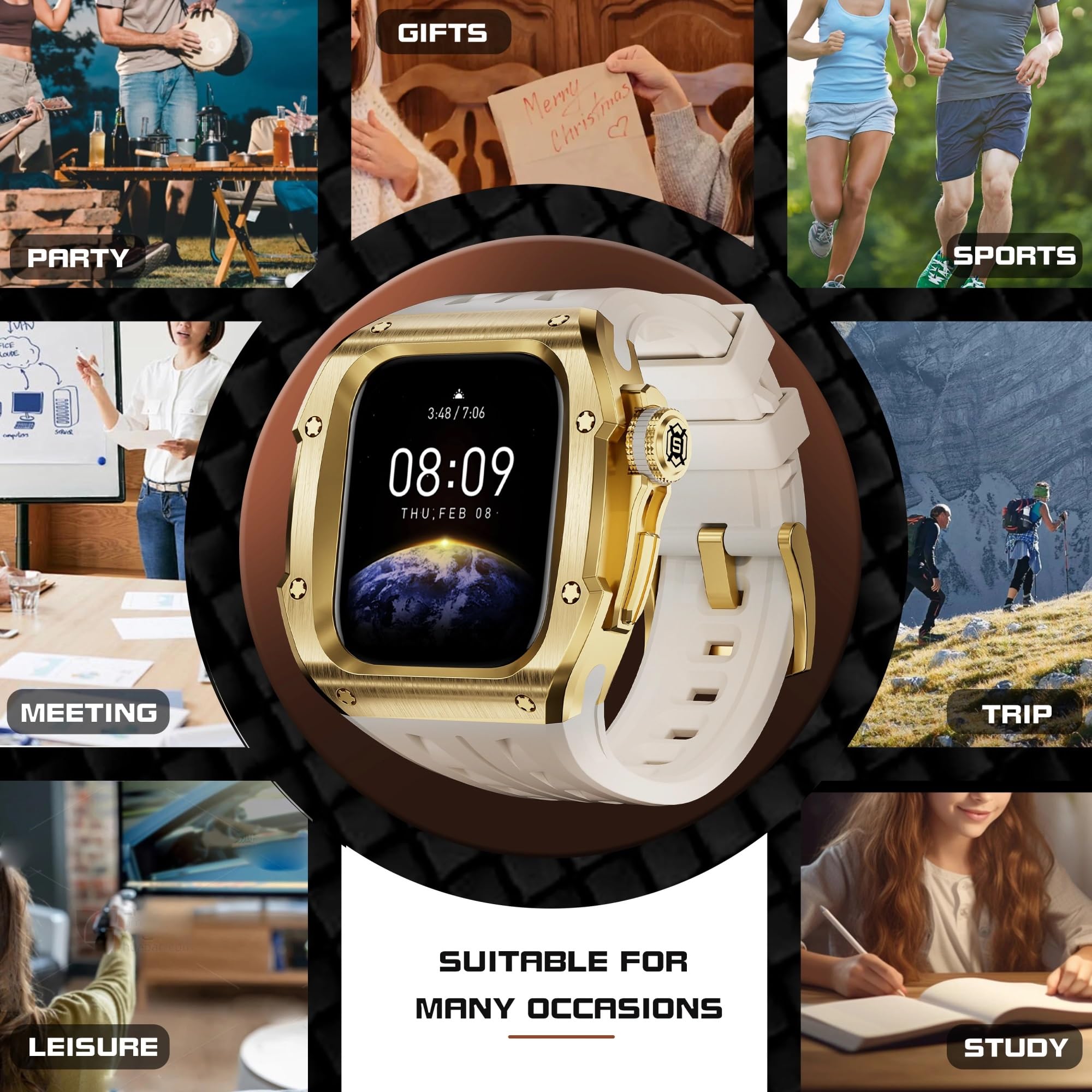 DASEB Zestaw modów ze stali nierdzewnej pasek do zegarka Apple Watch Series 10 46mm zegarek gumowy zestaw modyfikacji sportowych pokrywa wymiana paska