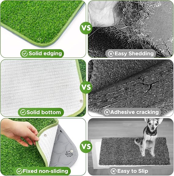 2-in-1 Artificial Grass & Reusable Puppy Pad Set - 60x90cm Fake Grass Pee Pad for Dogs Potty Training Litter Box for Indoor/Outdoor
