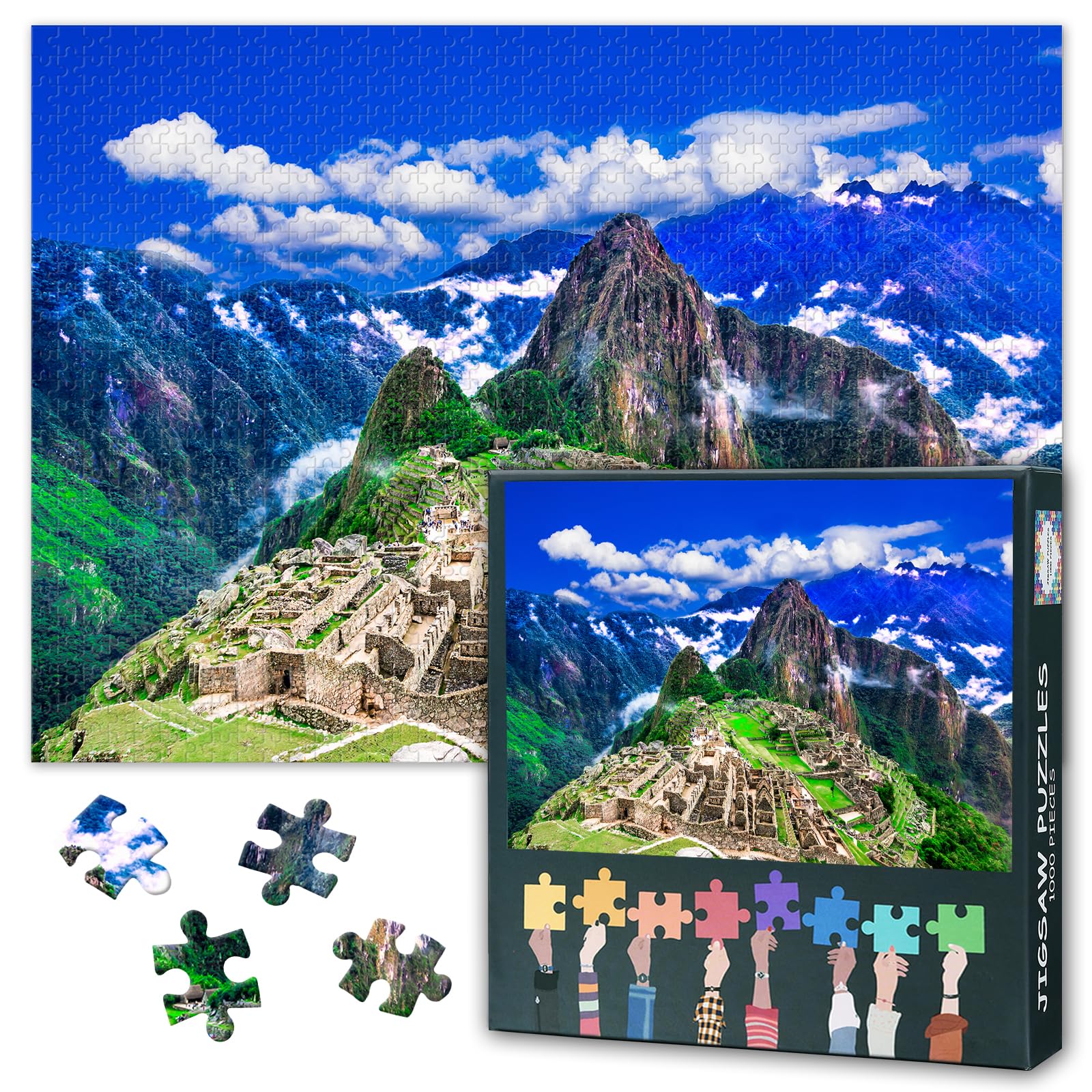Jigsaw Puzzle 1000 Pieces for Adults Machu Picchu Peru Landscape Lost Inca City Ancient Ruins with Agricultural Terraces and Wayna Picchu Mountain Peak Scenic Challenge 27.5x19.7 Inch