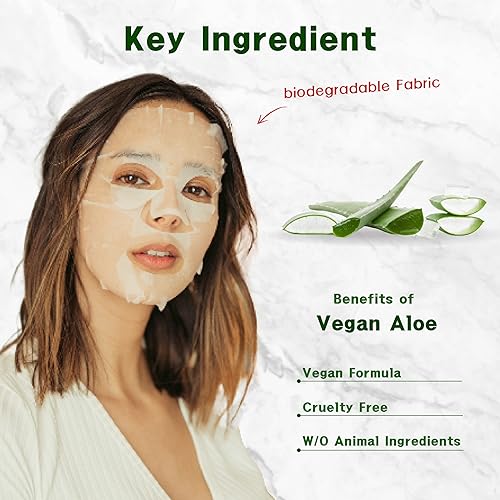 Purederm Mascarillas veganas de aloe (12 paquetes) - Mascarilla facial para tratamiento calmante e hidratante
