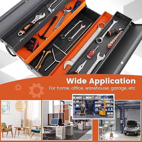 Miniatura 8 de S AFSTAR Caja de herramientas de 22 pulgadas, caja de herramientas de metal de 3 capas con 5 bandejas, asas de longitud completa y diseño de agujero