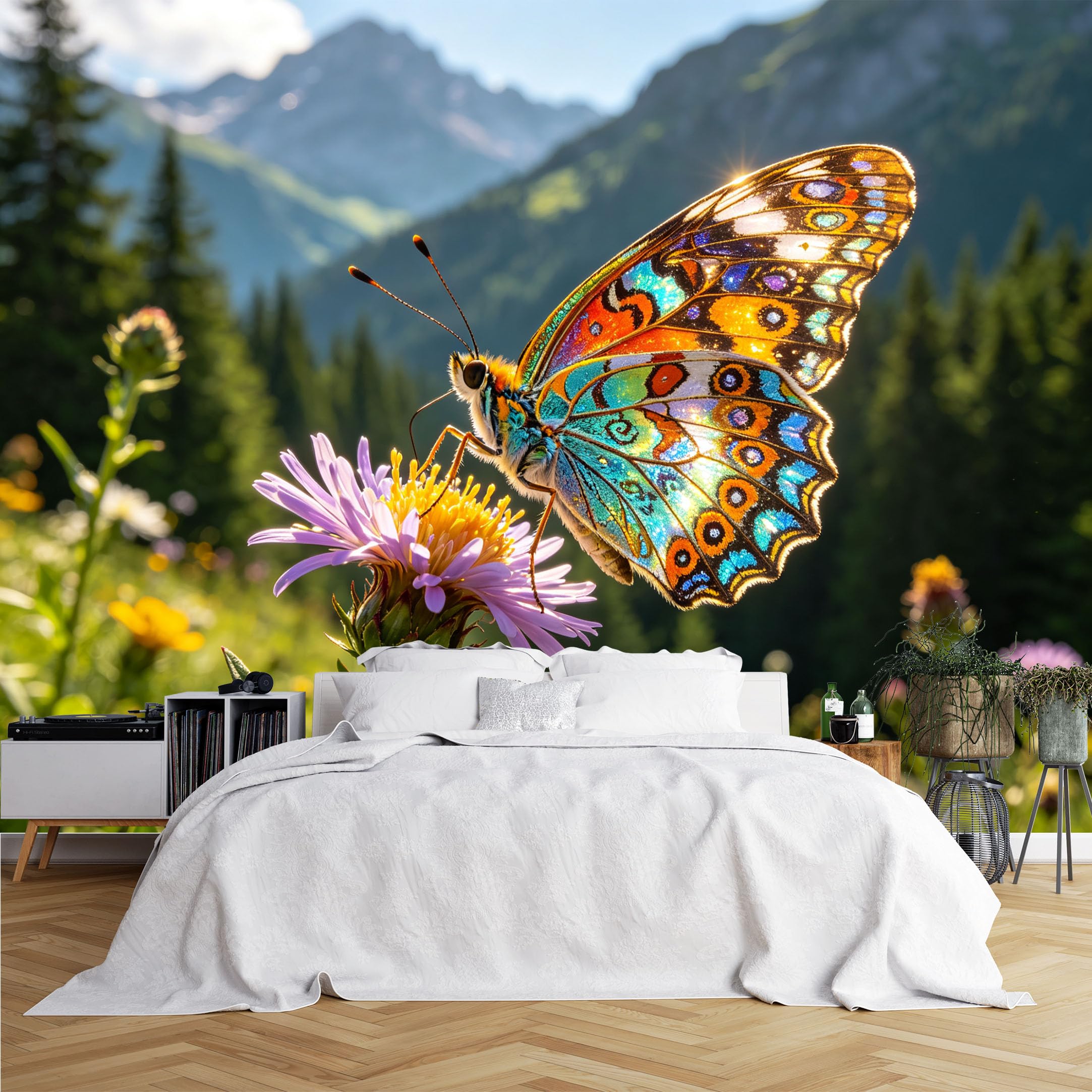 Lcythiazole Ch260615041 Custom Size Wall Murals Color Butterfly Mountain Wildflower Wall Murals Large Photo Wallpaper Self-Adhesive Removable Wallpaper For Bedroom Living Room