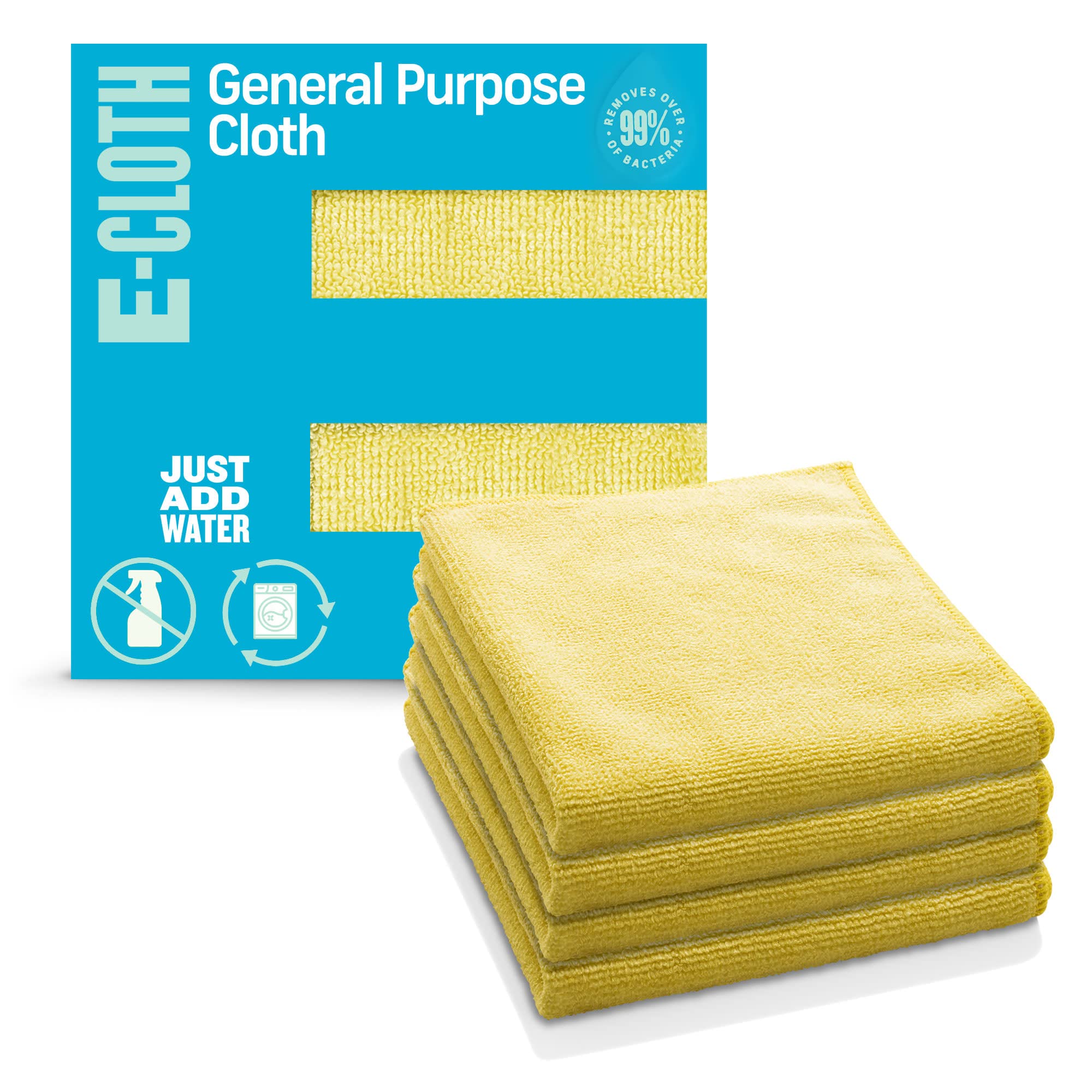E-Cloth General Purpose Microfibre Cloth, Multipurpose Cleaning Cloth for Household Surfaces, Washable and Reusable, 100 Wash Promise, Yellow, 4 Pack