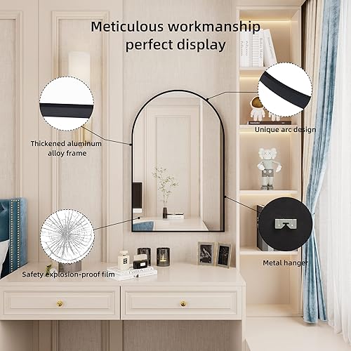 Miniatura 3 de Espejo de tocador arqueado montado en la pared, cuerpo completo, maquillaje, baño, dormitorio, sala de estar, espejos de seguridad, marco de