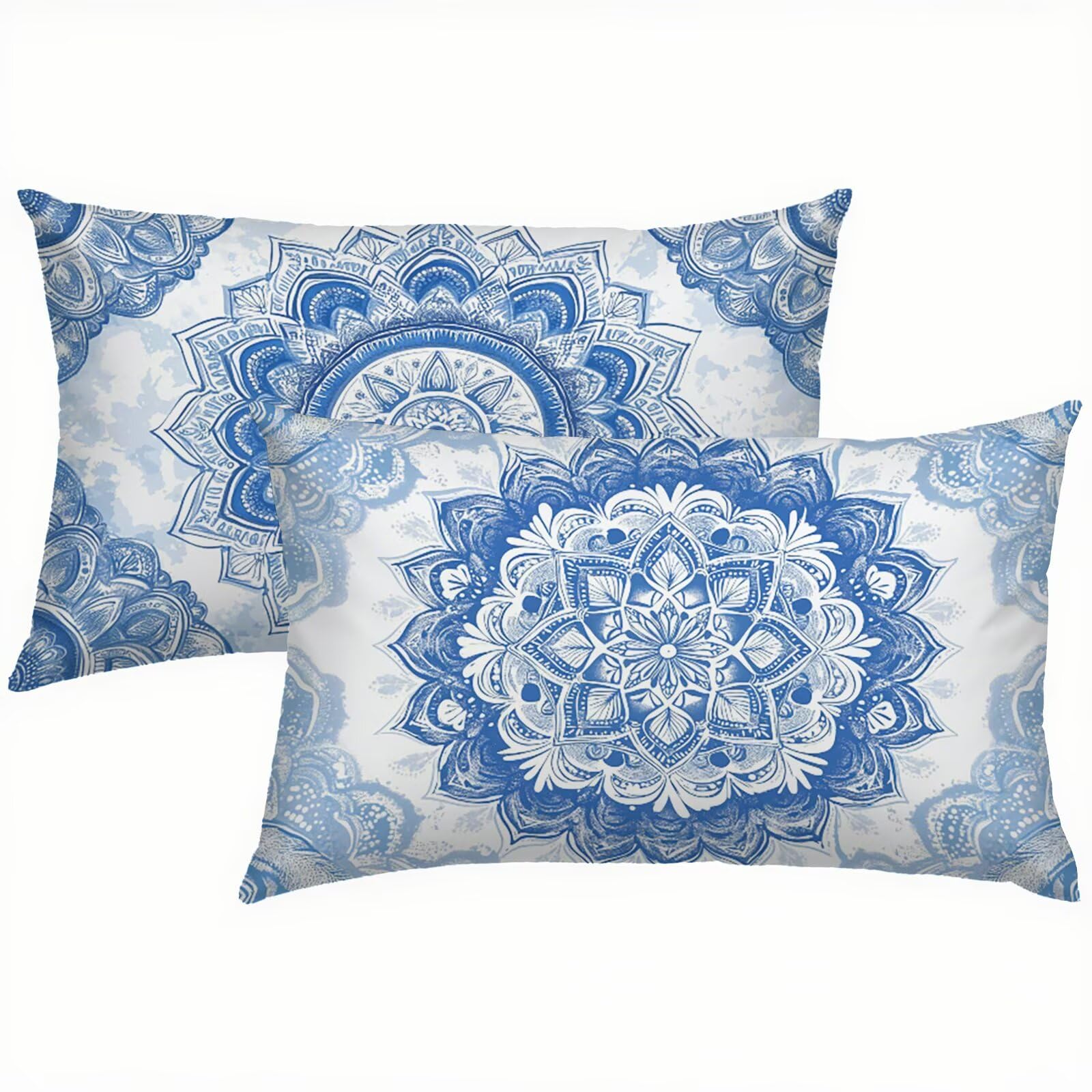 Poszewka na poduszkę 70 x 90 niebieski zestaw 2 poszewek na poduszki mandala, poszewki na poduszki na sofę, wodoodporne poszewki na poduszki, miękkie i wygodne poduszki do siedzenia, prostokątne