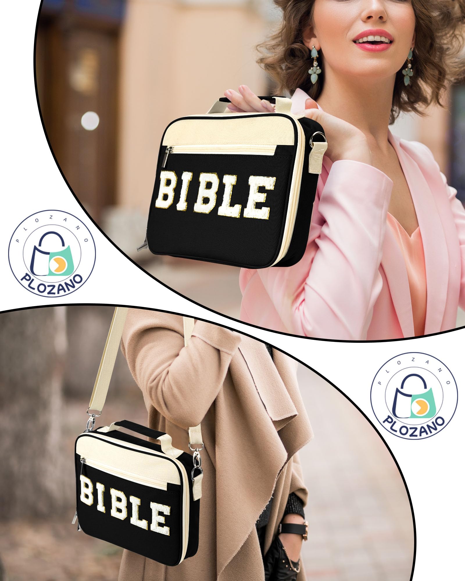 PLOZANO Funda para la Biblia para Mujer, Bolsa Grande de felpilla con Correa para el Hombro, Bolsas de Transporte de la Biblia Azul para Accesorios de Estudio de la Biblia, Regalo para Mujeres