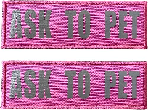 JUJUPUPS Paquete de 2 parches reflectantes rosas para perro, para entrenamiento, no PET, etiquetas con parches de gancho y bucle para chalecos y