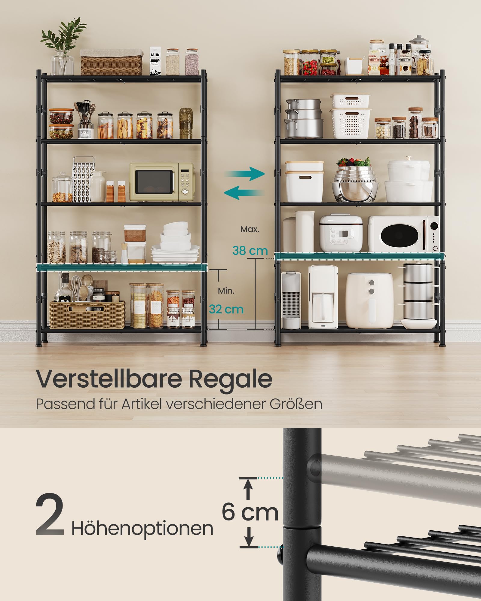 SONGMICS Kellerregal aus Stahl mit 5 Ebenen, bis 200 kg, 80 x 30 x 144 cm