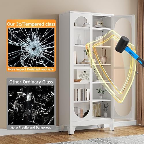 Miniatura 20 de Gabinete de almacenamiento de despensa negro de 61 pulgadas, armario de despensa de cocina con puertas y estantes de vidrio acrílico, con pie de