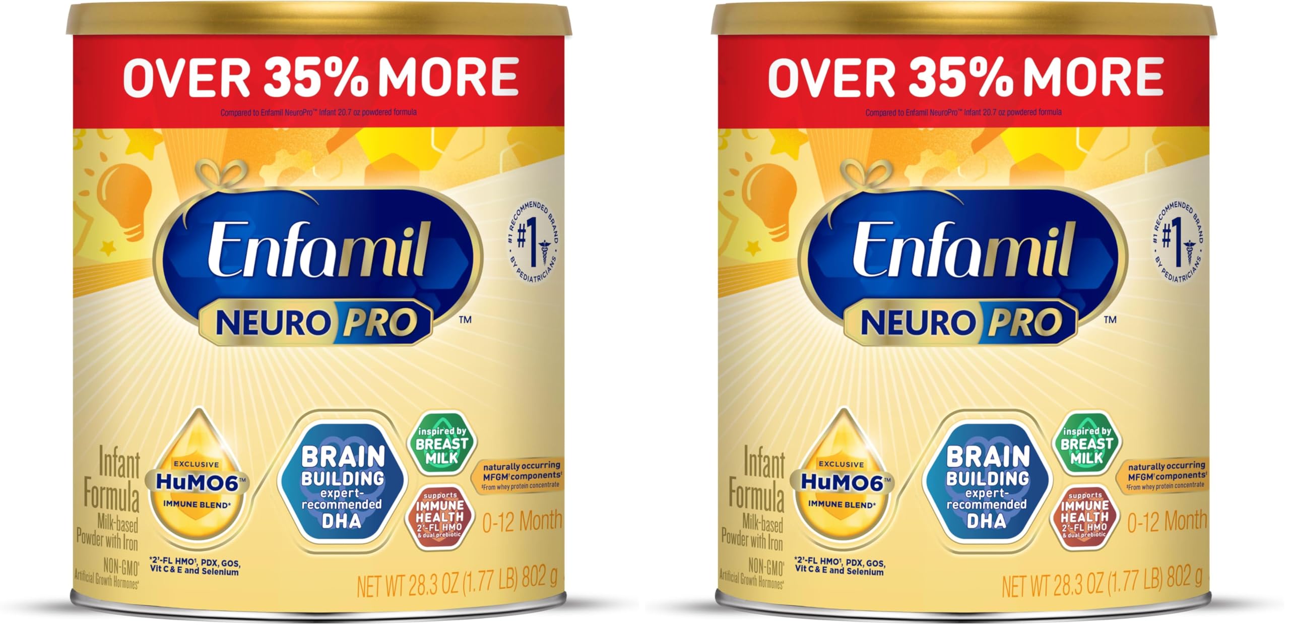 Enfamil NeuroPro Baby Formula, MFGM* 5-Year Benefit, Expert-Recommended Brain-Building Omega-3 DHA, Exclusive Immune Supporting HuMO6 Blend, Infant Formula Powder, Baby Milk, 28.3 Oz (Pack of 2)