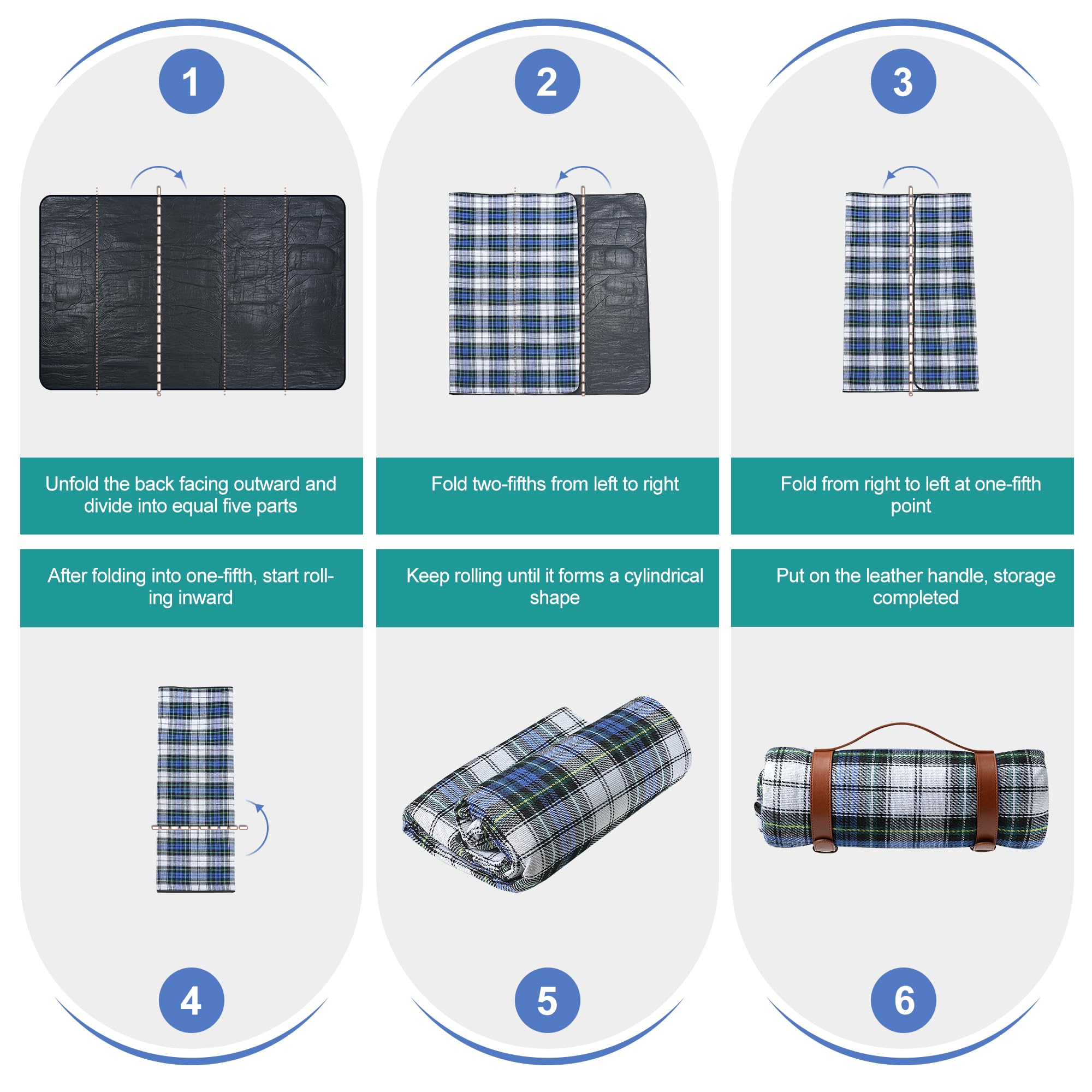TRIXES Coperta da picnic XL impermeabile con maniglia per trasporto