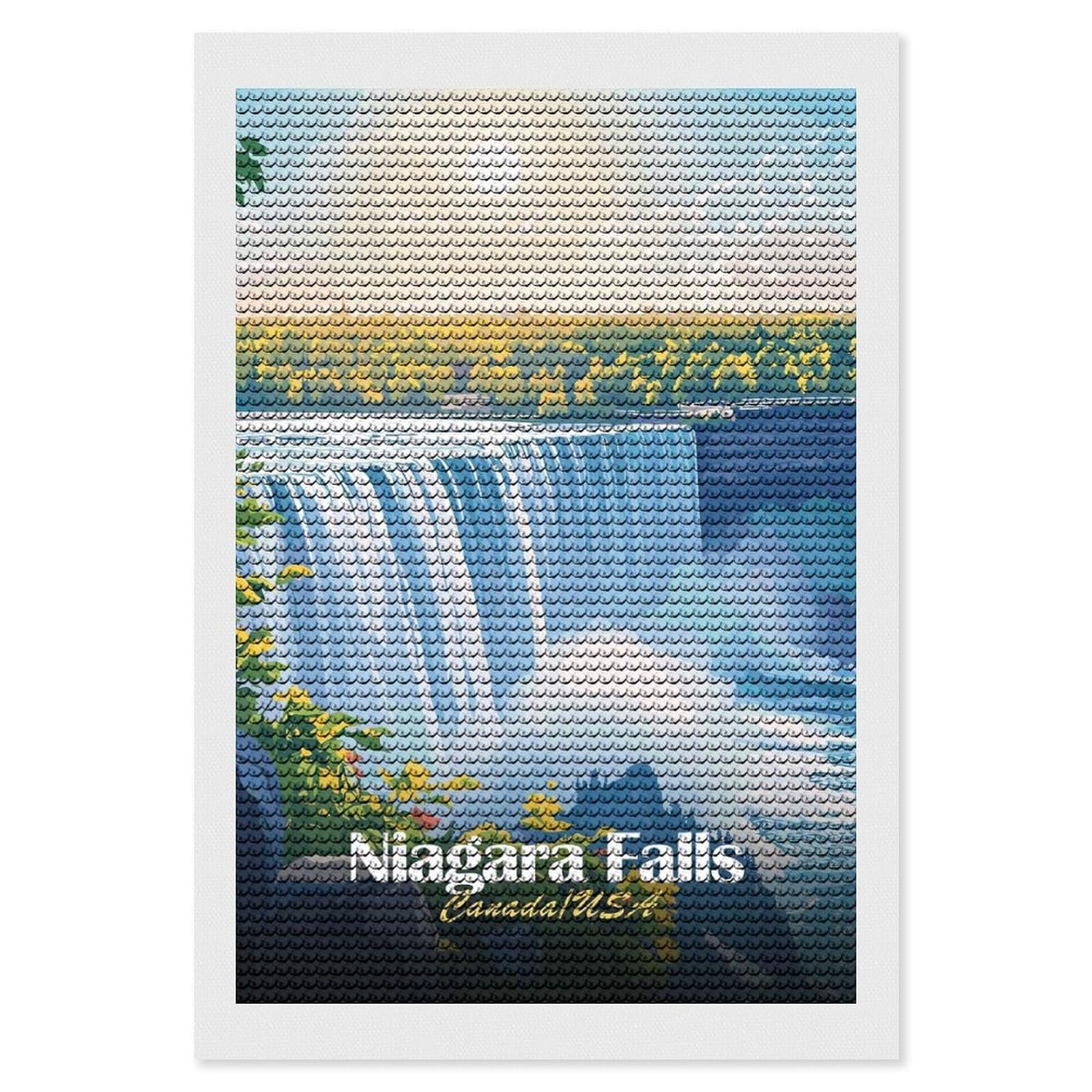 Junmoney Niagara Falls Diamond Painting Set 8"x12", Full Kit Included, Sparkling Round Gems, Farmhouse Decor, Festive Craft Gift