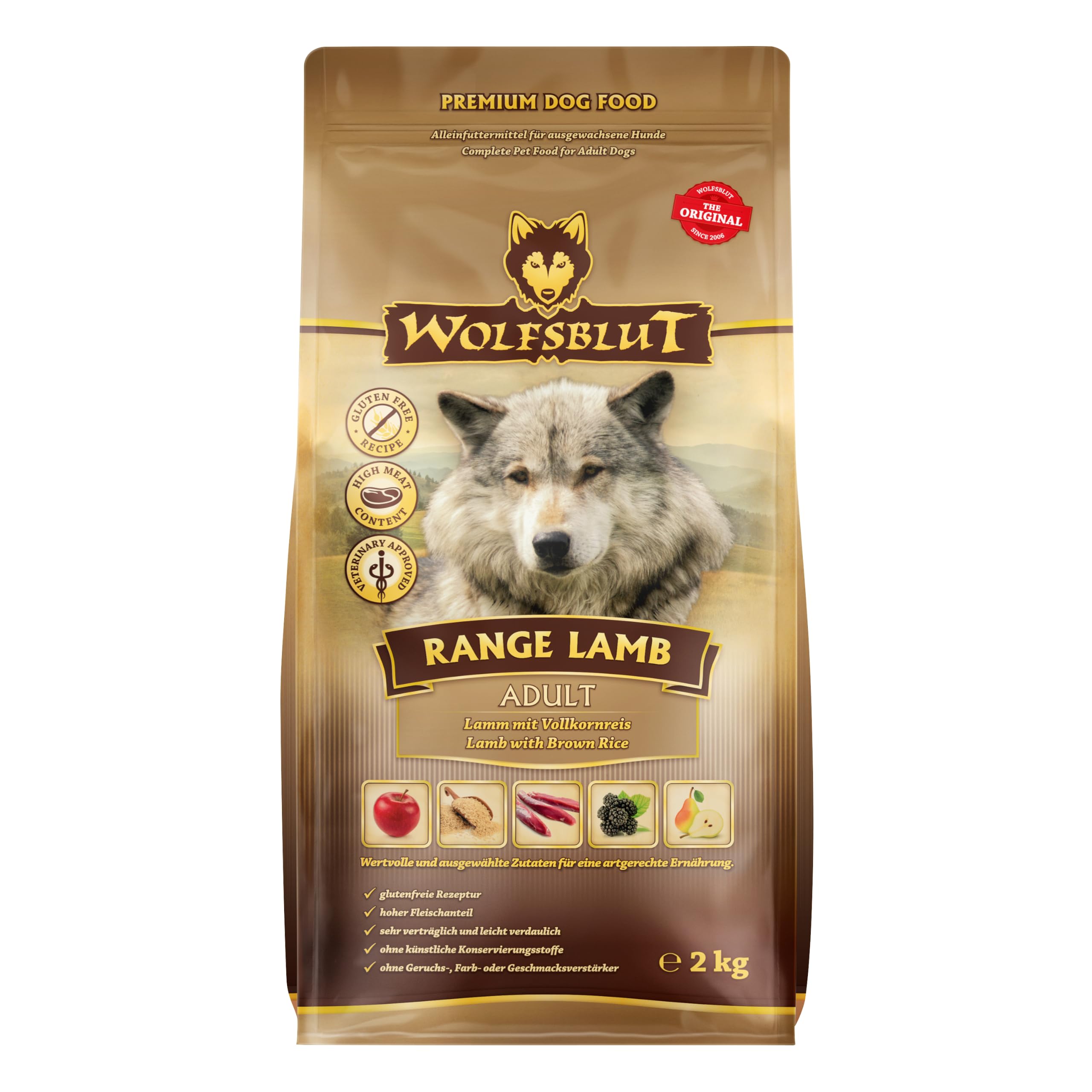 WOLFSBLUT – Range Lamb Adult | Trockenfutter mit wertvollen Superfoods für ausgewachsene Hunde. Getreidefreies Alleinfutter ohne Zusatzstoffe im Beutel | 2kg Lamm