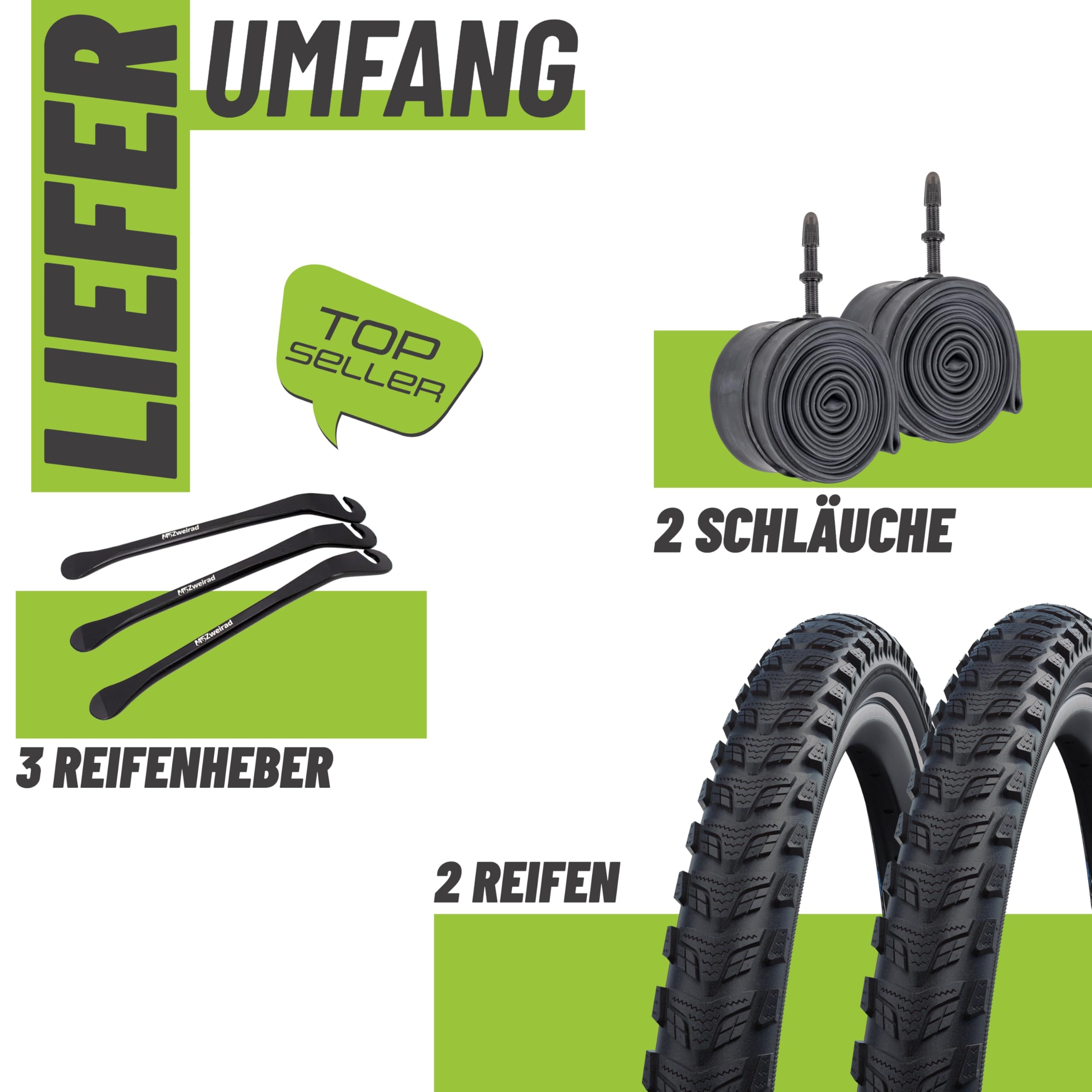 2er Set Schwalbe Fahrradreifen Marathon 365 28 Zoll (Verschiedene ETRTO: 40/47/50/55-622) + AV, DV, SV, SCV Schlauch oder Ohne Schlauche +3 Reifenheber