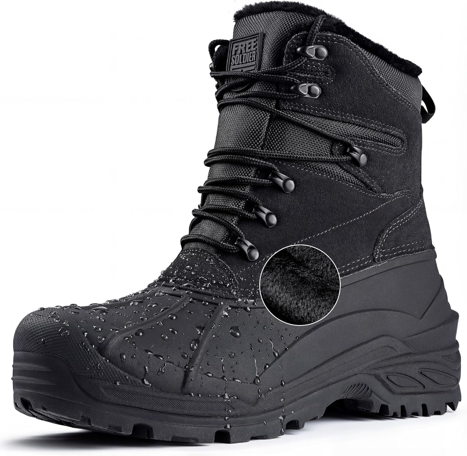FREE SOLDIER Mens Snow Winter Boots for Men Warm Fleece Lining Winter Ski Shoes Waterproof Insulated Booties