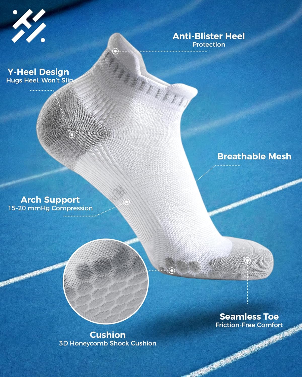 Coolmax Performance Ankle Running Socks 3 Pairs Cushion Padded Breathable Athletic Socks for Men Women