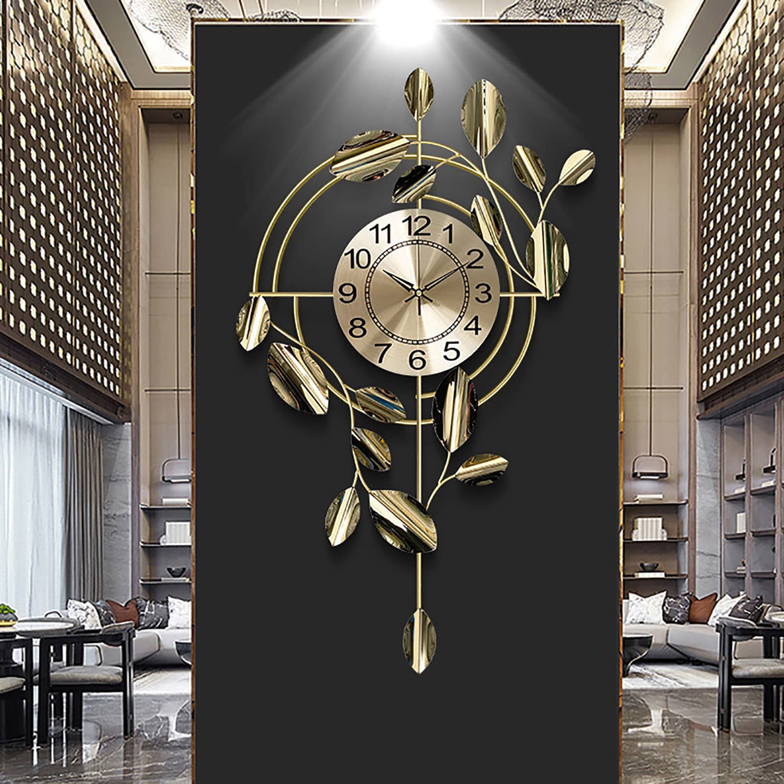 Grande horloge murale moderne en métal noir pour salon